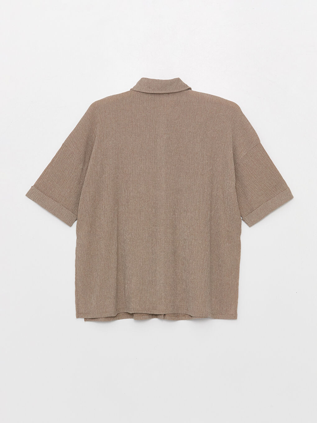 Collared Neck Plain Short Sleeve Oversize Women's Blouse-6