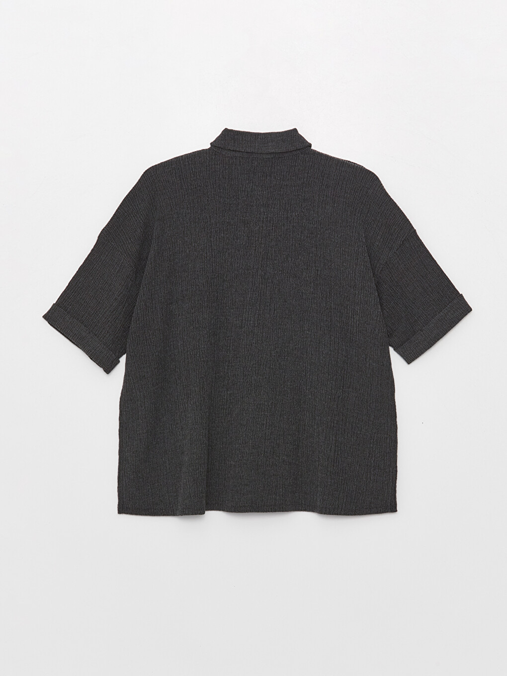 Collared Neck Plain Short Sleeve Oversize Women's Blouse-6