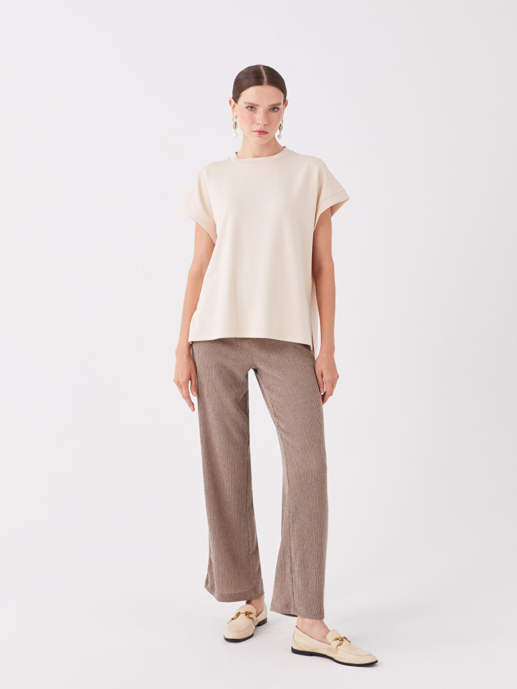 Kahverengi Beli Lastikli Rahat Kalıp Kadın Eşofman Altı