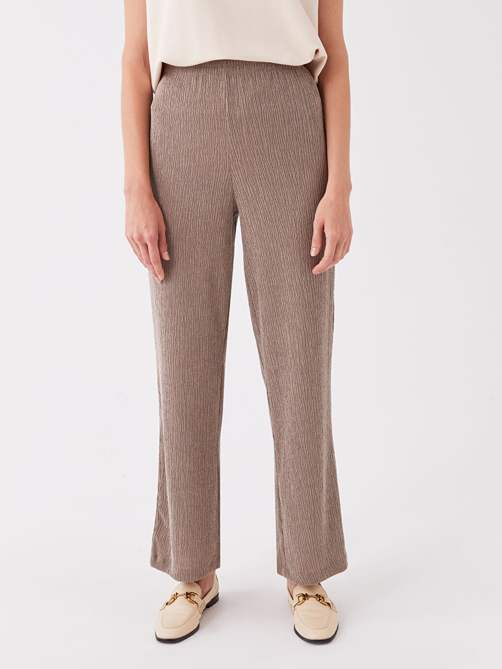 Kahverengi Beli Lastikli Rahat Kalıp Kadın Eşofman Altı-2