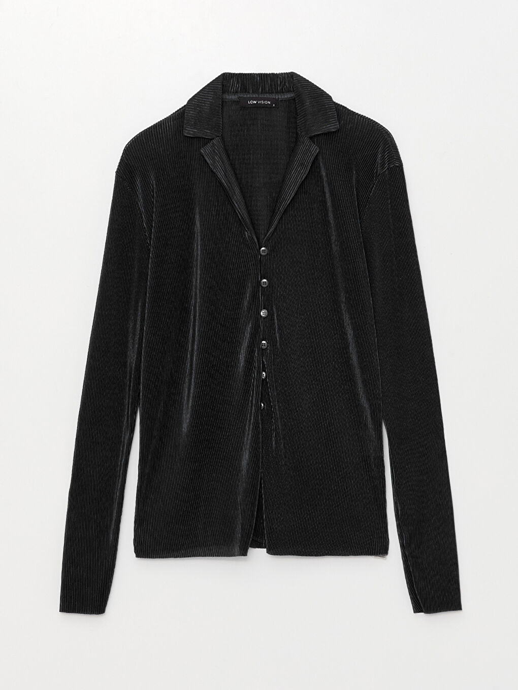 Siyah Gömlek Yaka Düz Uzun Kollu Kadın Bluz-5