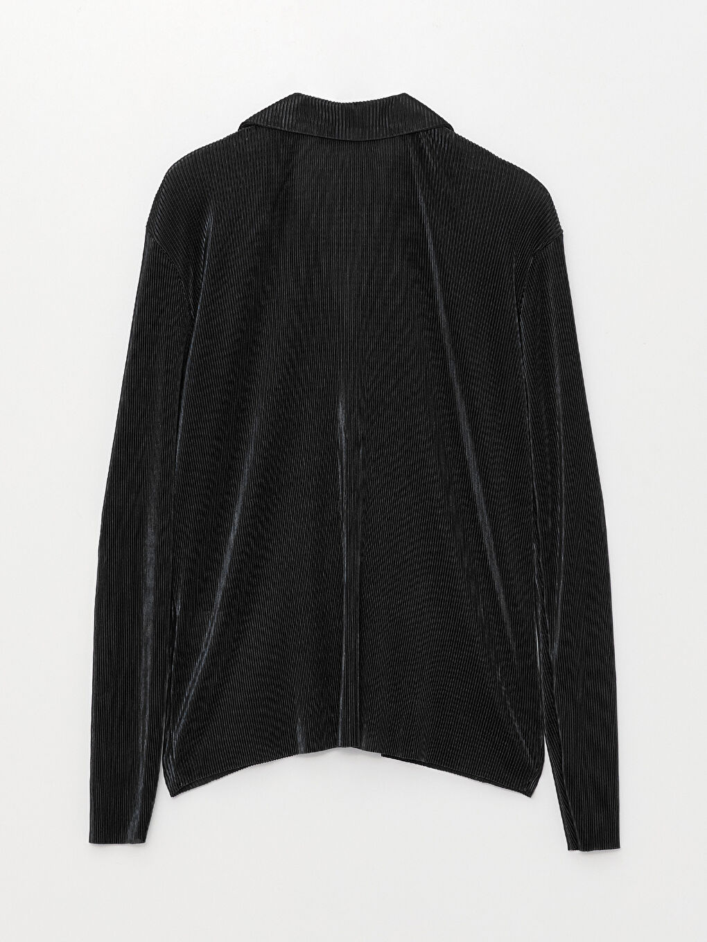 Siyah Gömlek Yaka Düz Uzun Kollu Kadın Bluz-6