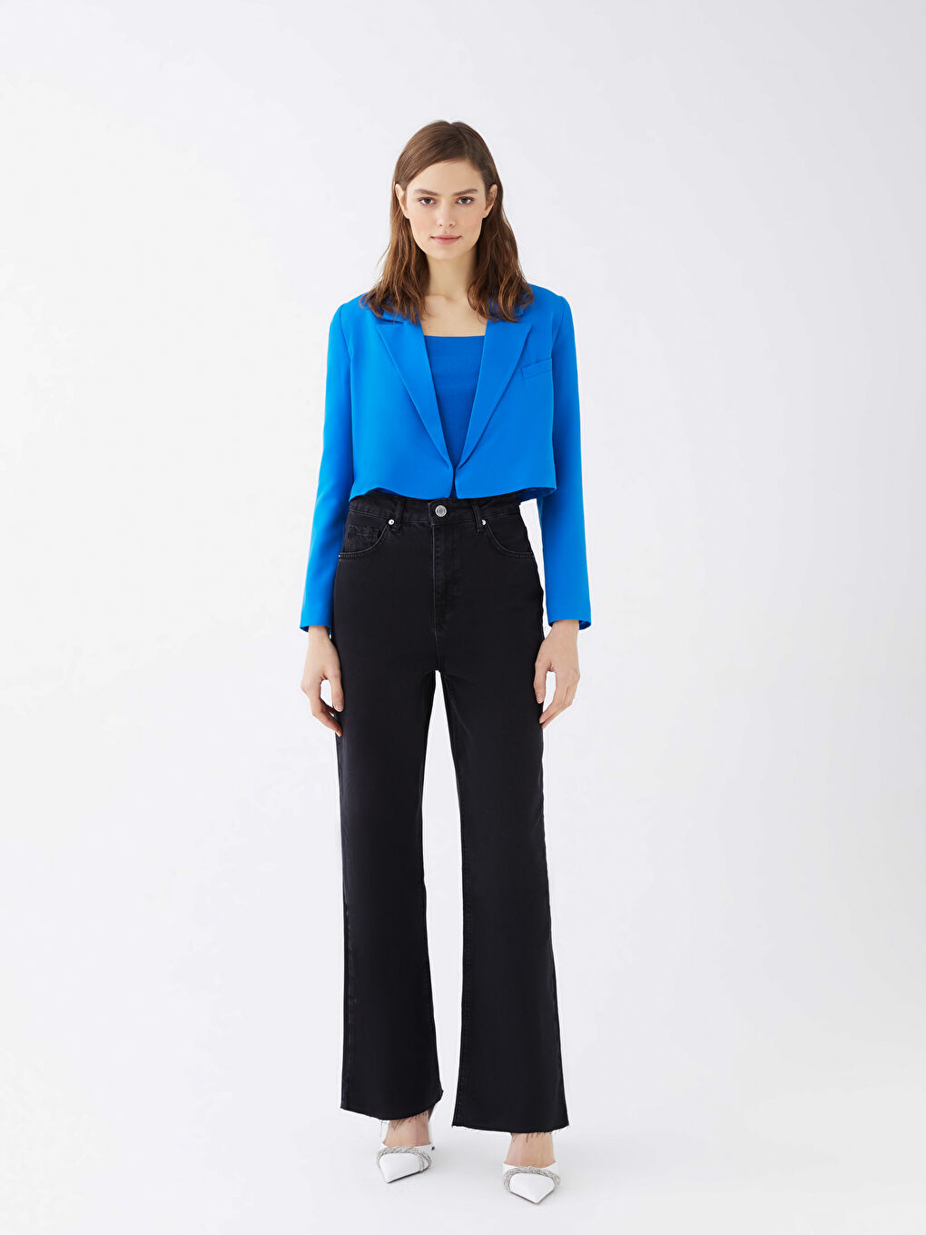 LCW Vision Double Breasted Collar Straight Long Sleeve Crop Women's Jacket -S3DT70Z8-JUF