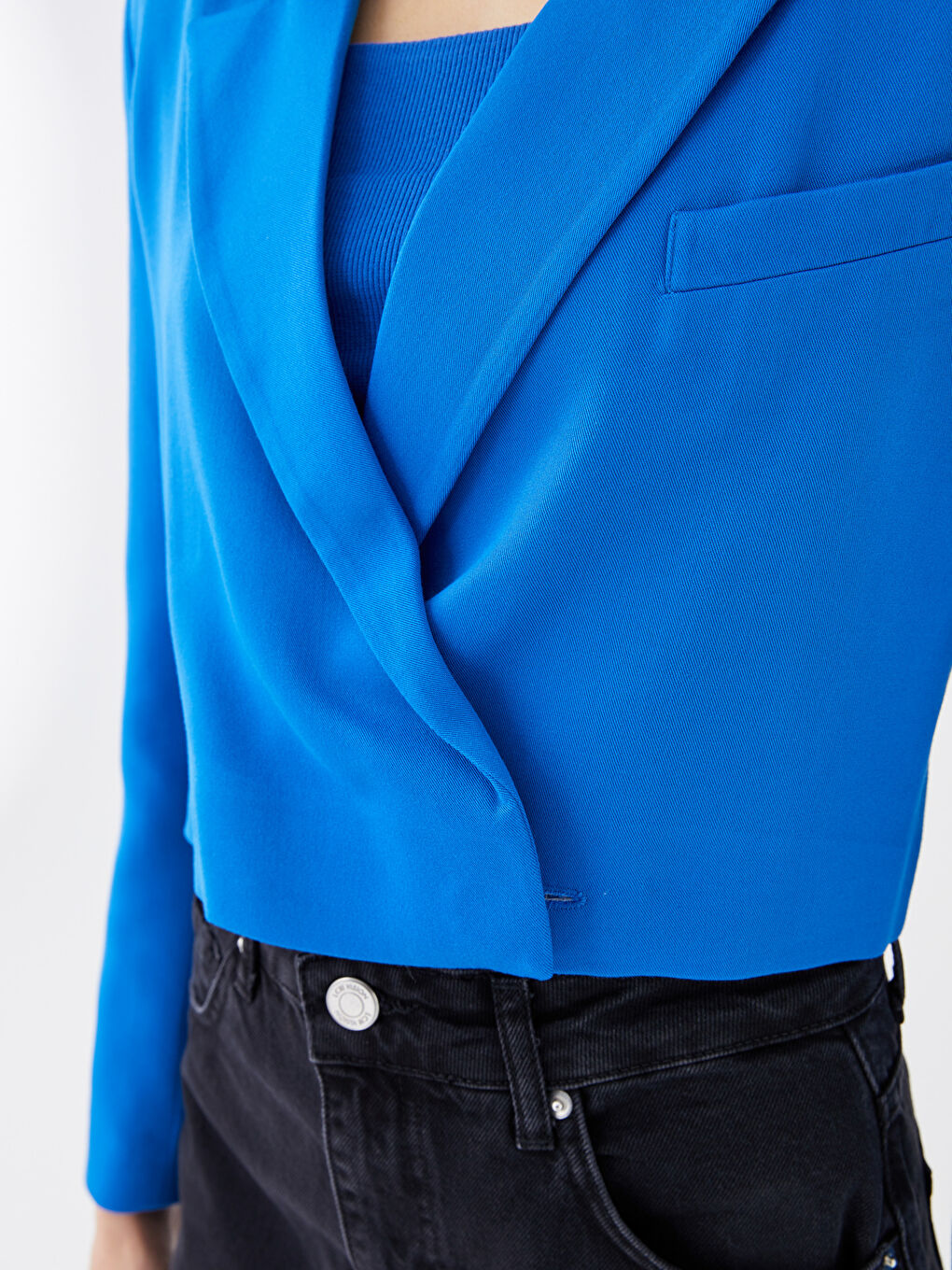 LCW Vision Double Breasted Collar Straight Long Sleeve Crop Women's Jacket -S3DT70Z8-JUF
