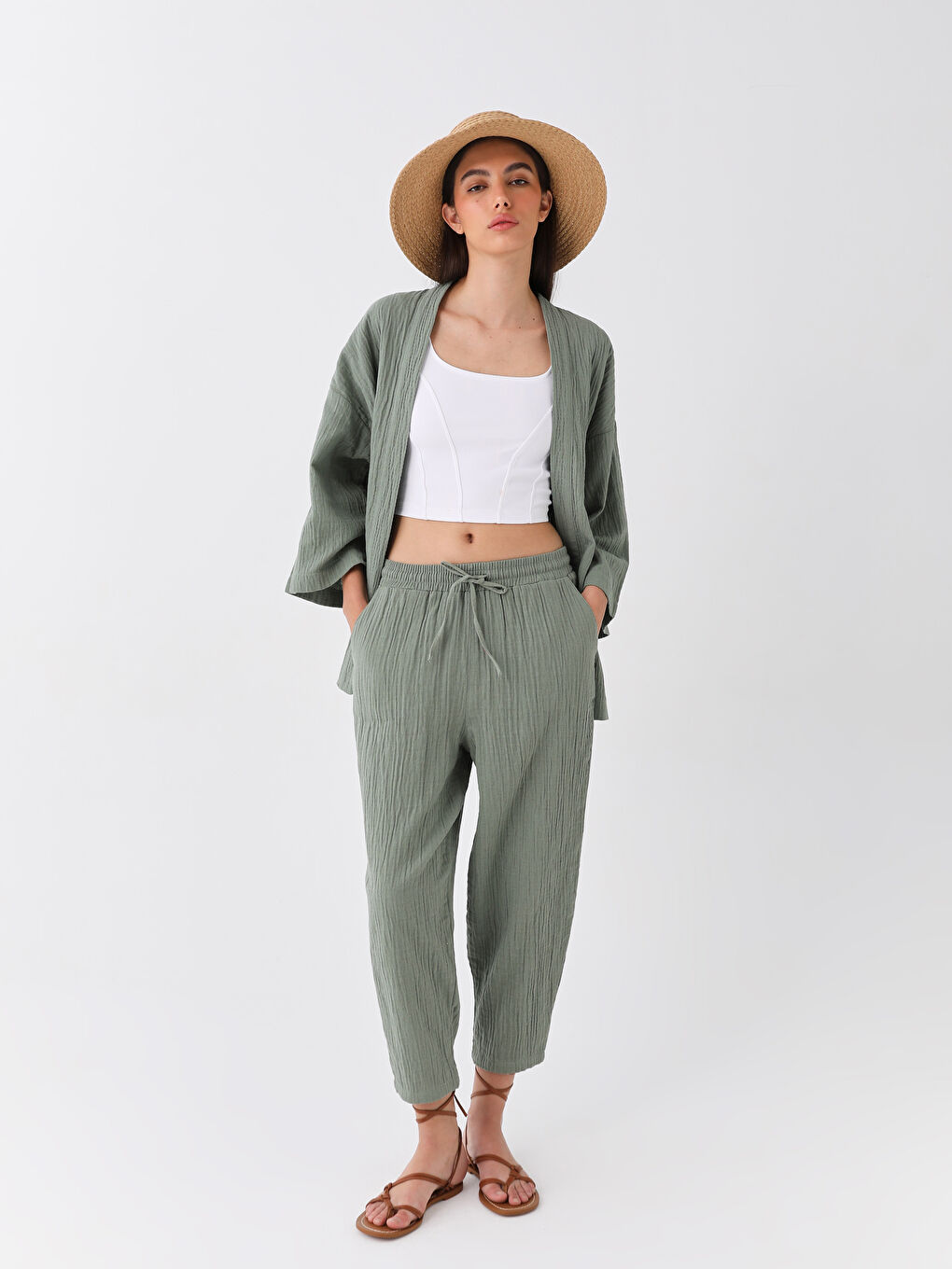 Elasticated Waist Plain Muslin Women's Trousers