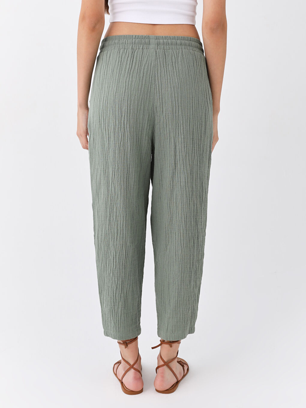 Elasticated Waist Plain Muslin Women's Trousers-3