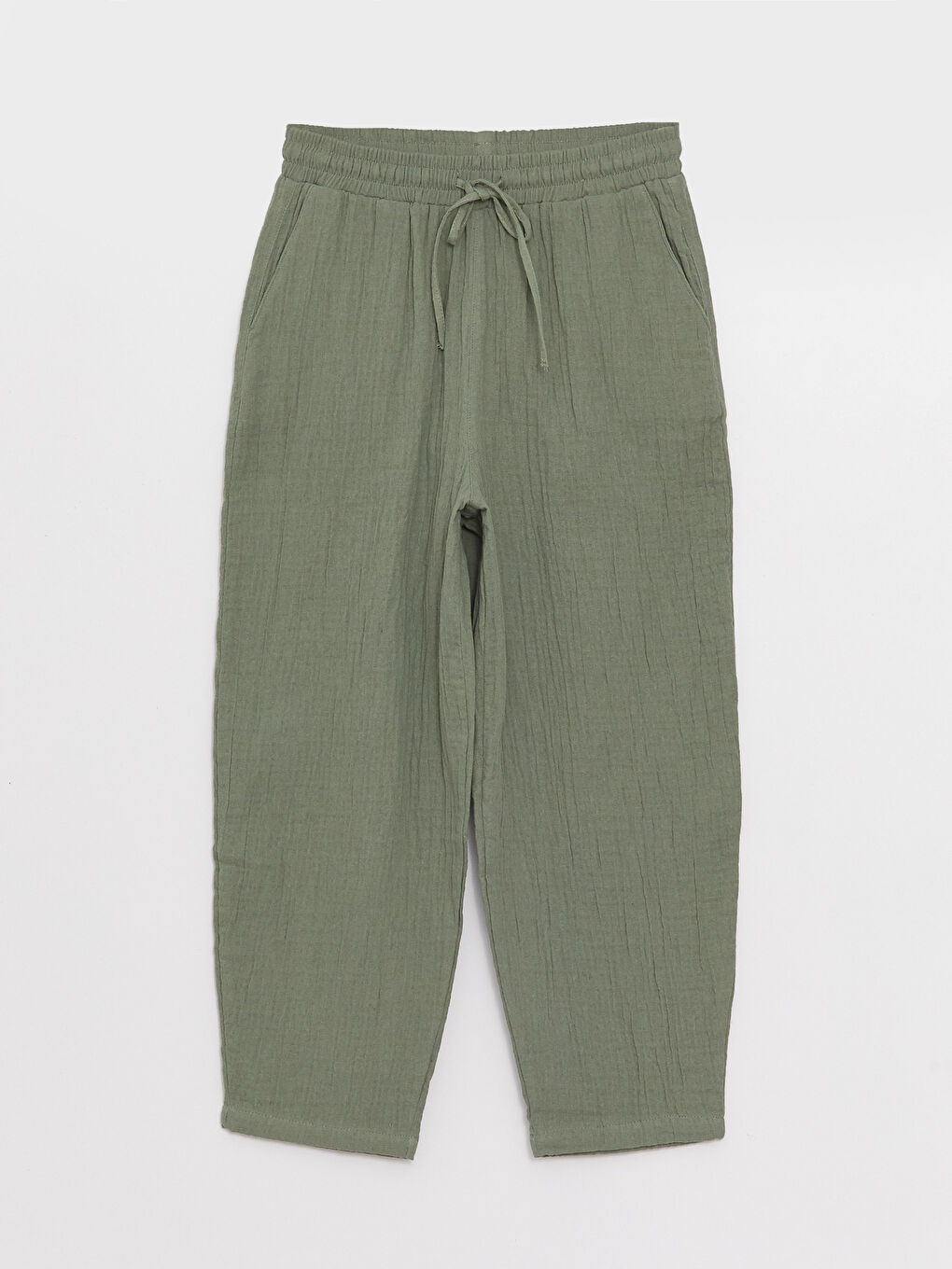 Elasticated Waist Plain Muslin Women's Trousers-5