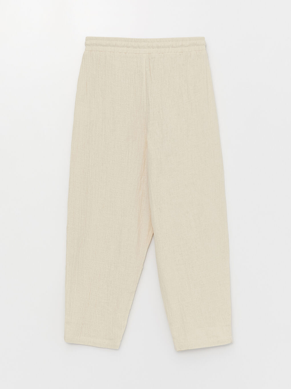 Bej Beli Lastikli Düz Müslin Kadın Pantolon-5