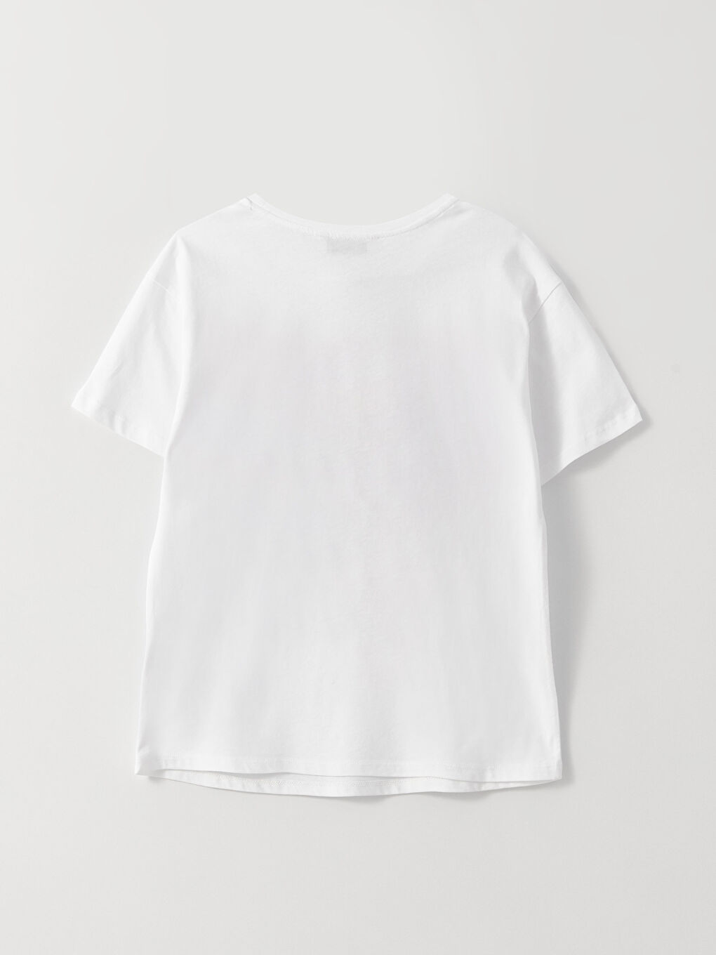 Beyaz Bisiklet Yaka Baskılı Kısa Kollu Kadın Tişört-6