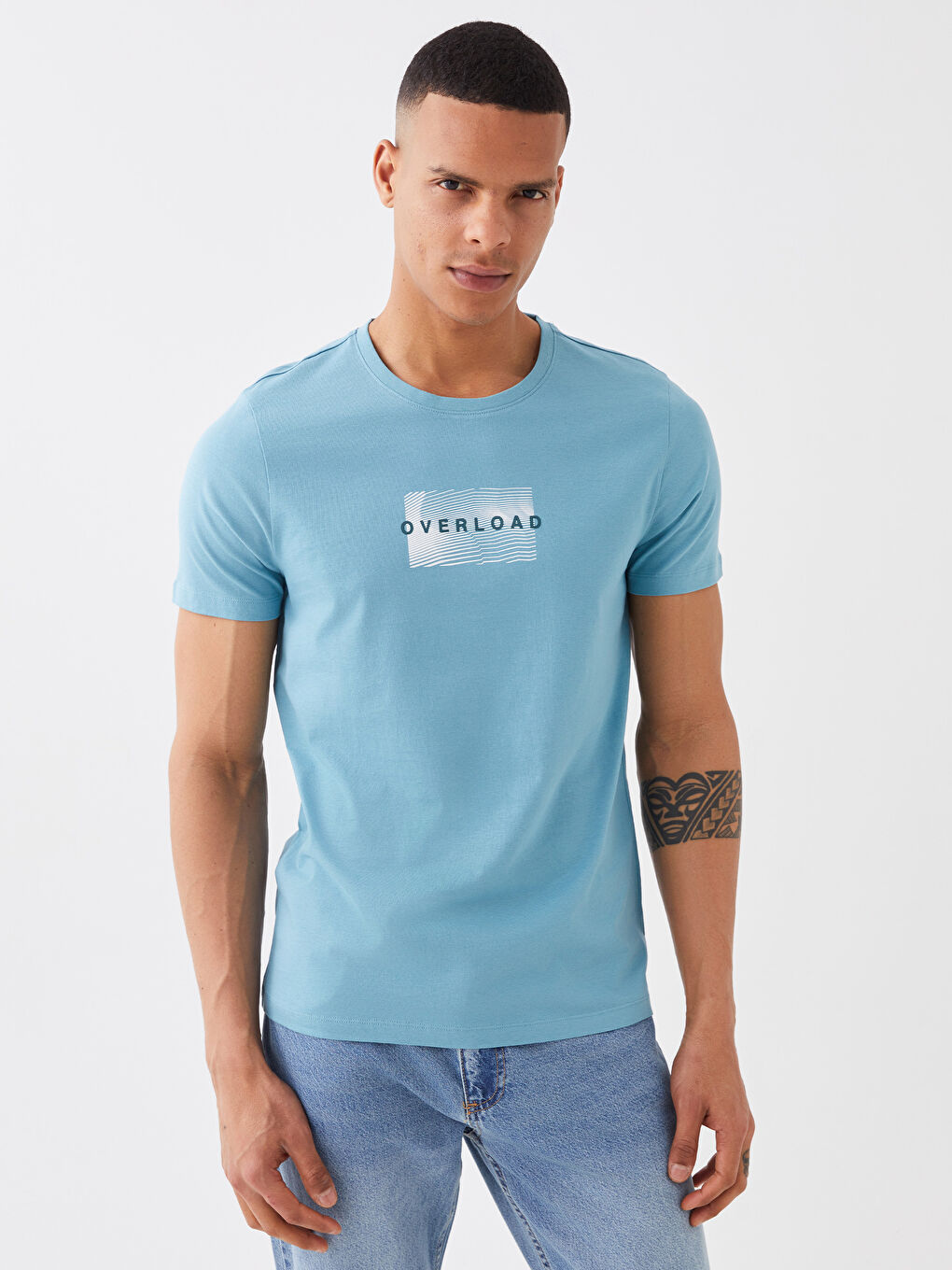 Crew Neck Short Sleeve Printed Combed Cotton Men's T-shirt-1