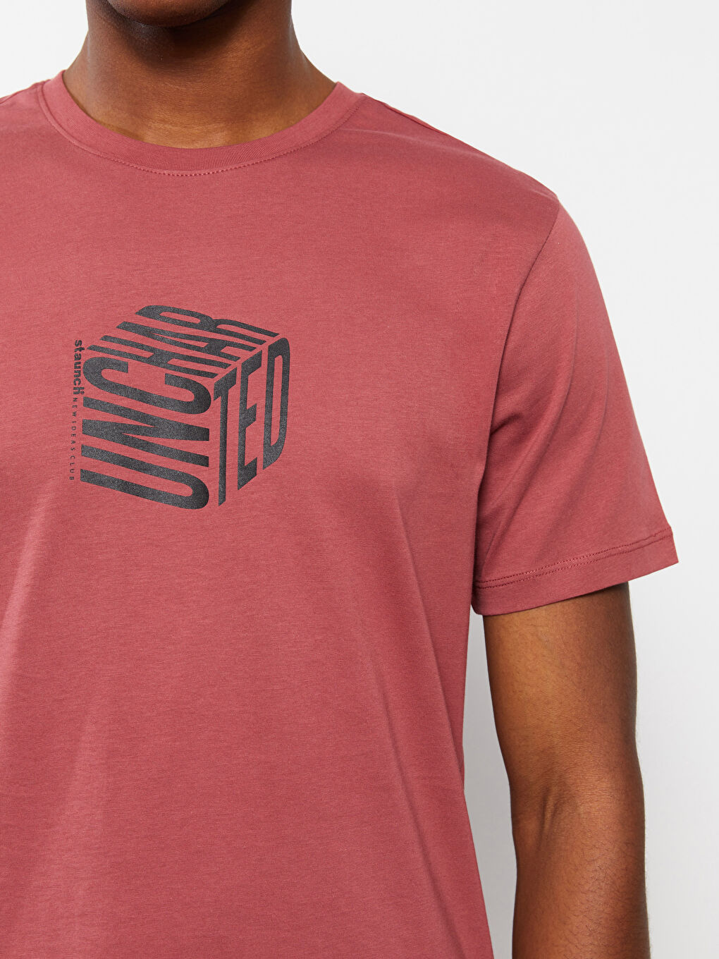 Pembe Bisiklet Yaka Kısa Kollu Baskılı Penye Erkek Tişört-3