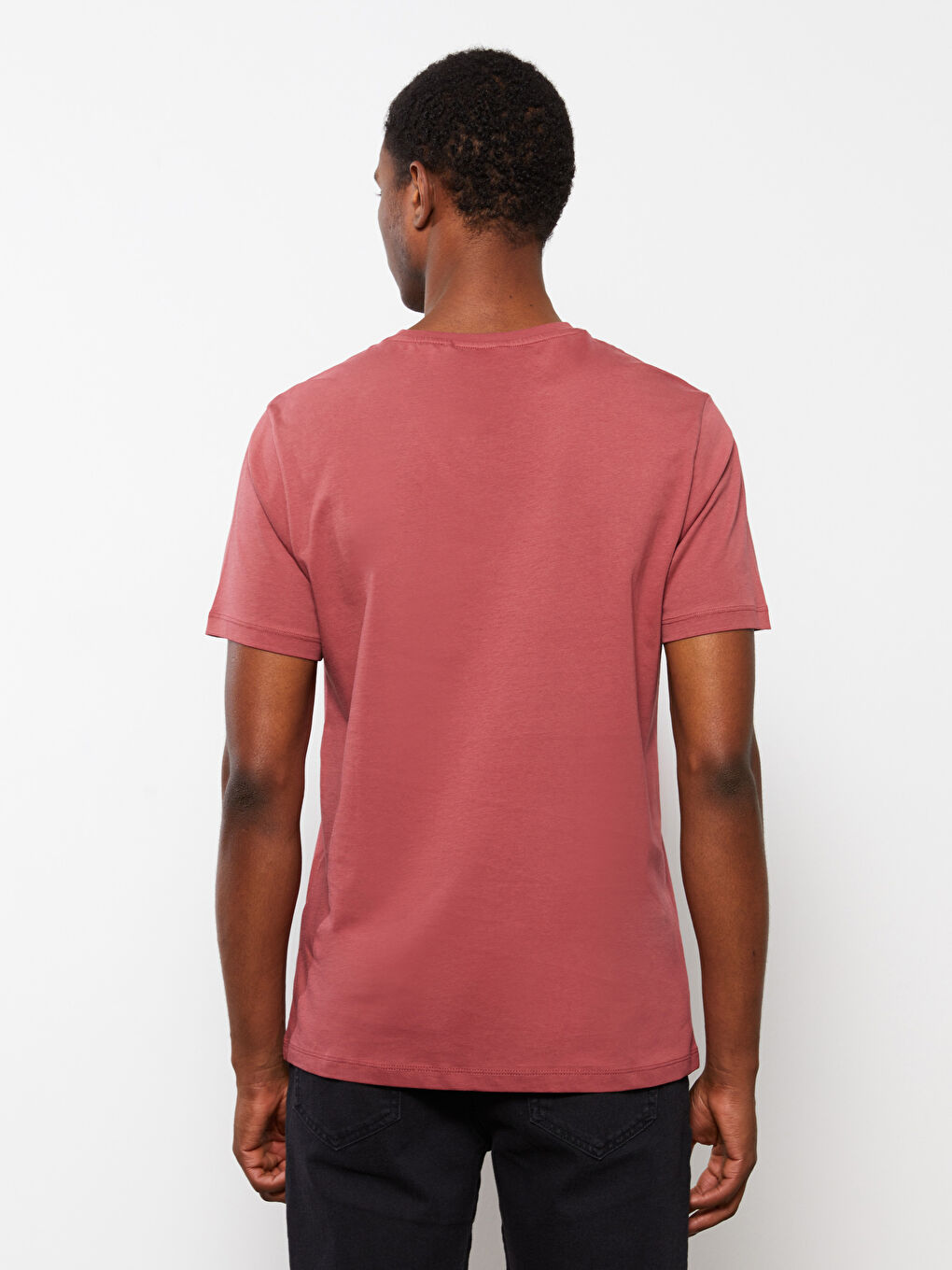 Pembe Bisiklet Yaka Kısa Kollu Baskılı Penye Erkek Tişört-4