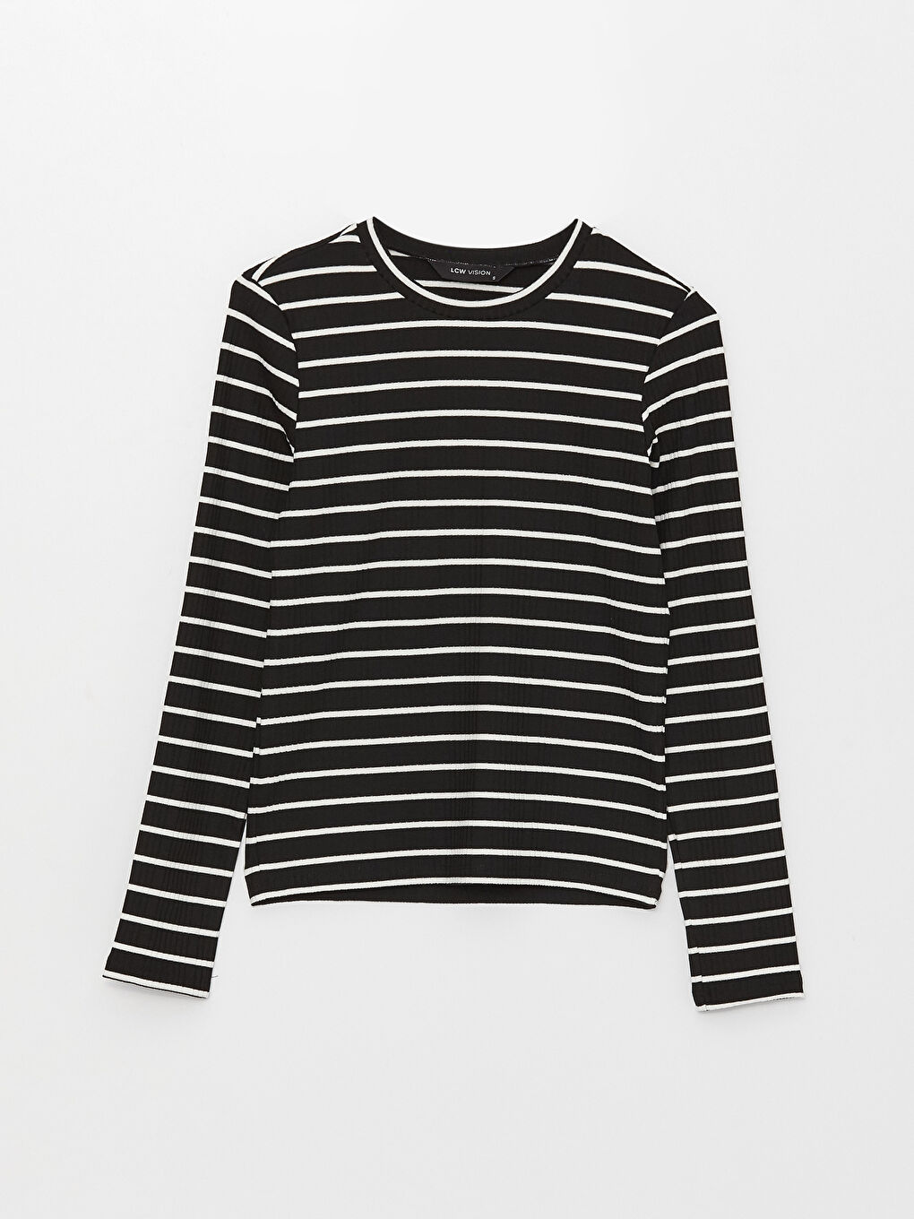 Siyah Bisiklet Yaka Çizgili Uzun Kollu Kadın Body-5