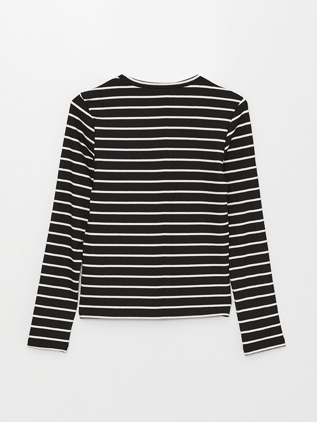 Siyah Bisiklet Yaka Çizgili Uzun Kollu Kadın Body-6