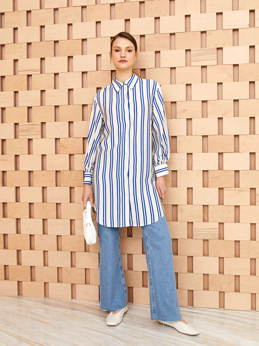 Mavi Çizgili Kadın Gömlek Tunik-2