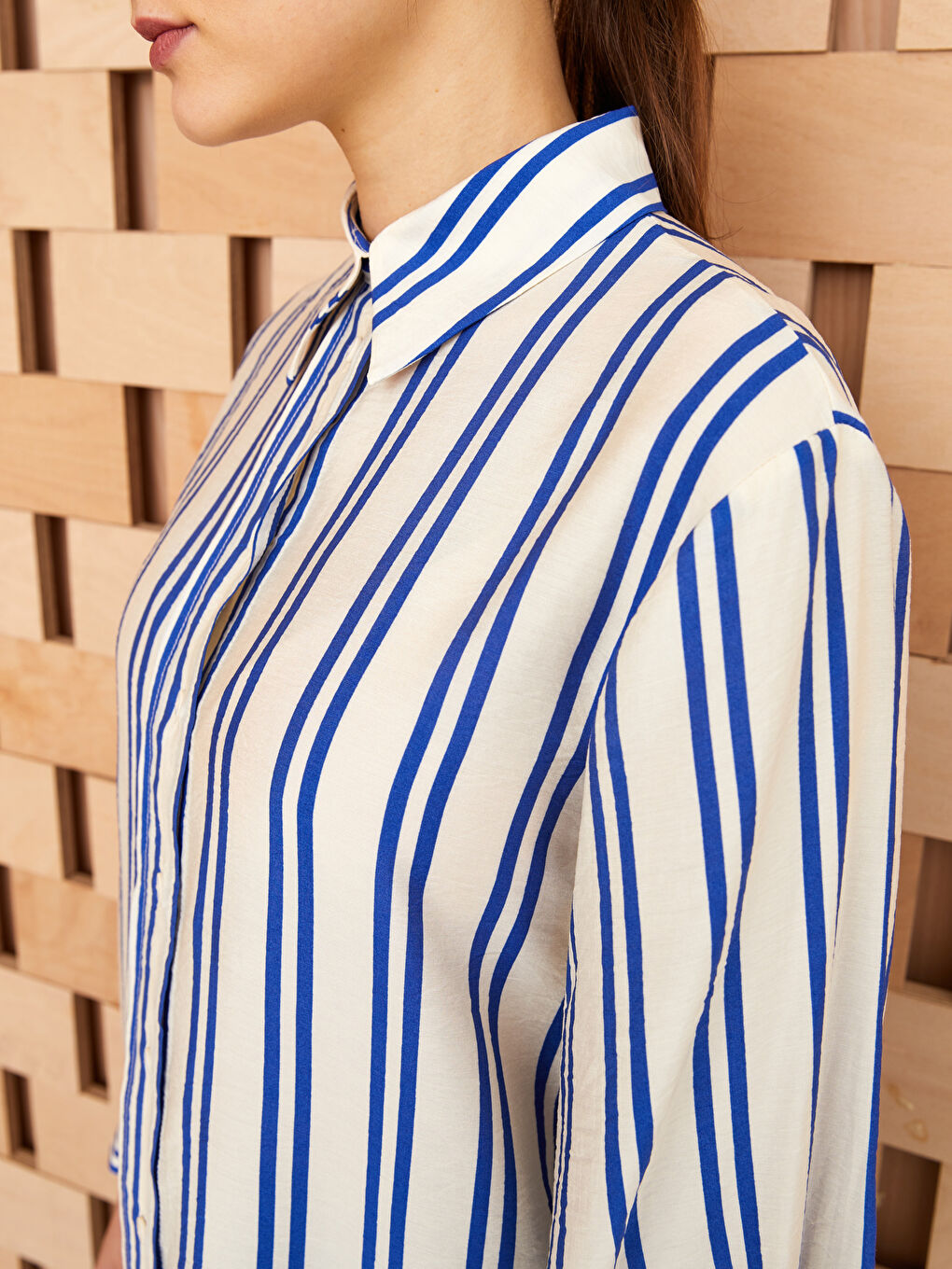 Mavi Çizgili Kadın Gömlek Tunik-3