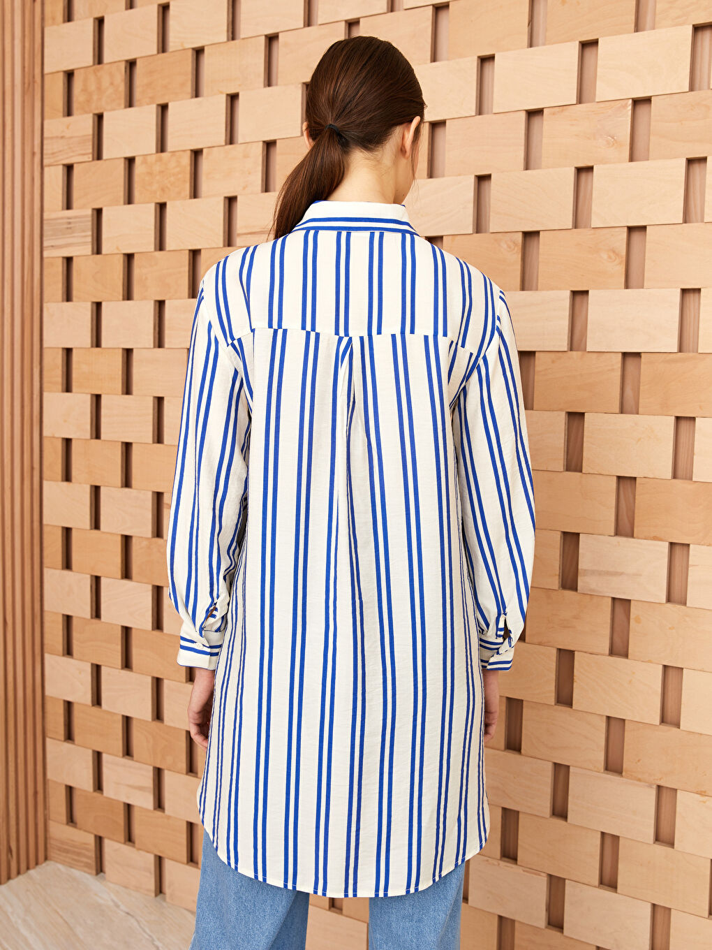 Mavi Çizgili Kadın Gömlek Tunik-4