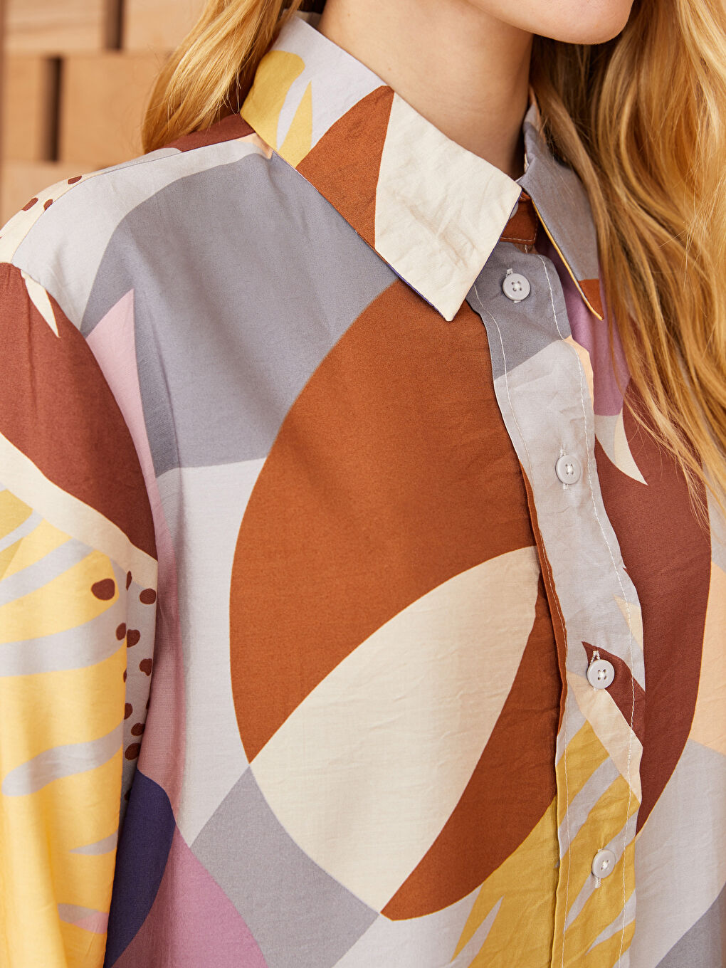 Kahverengi Desenli Kadın Gömlek Tunik-3