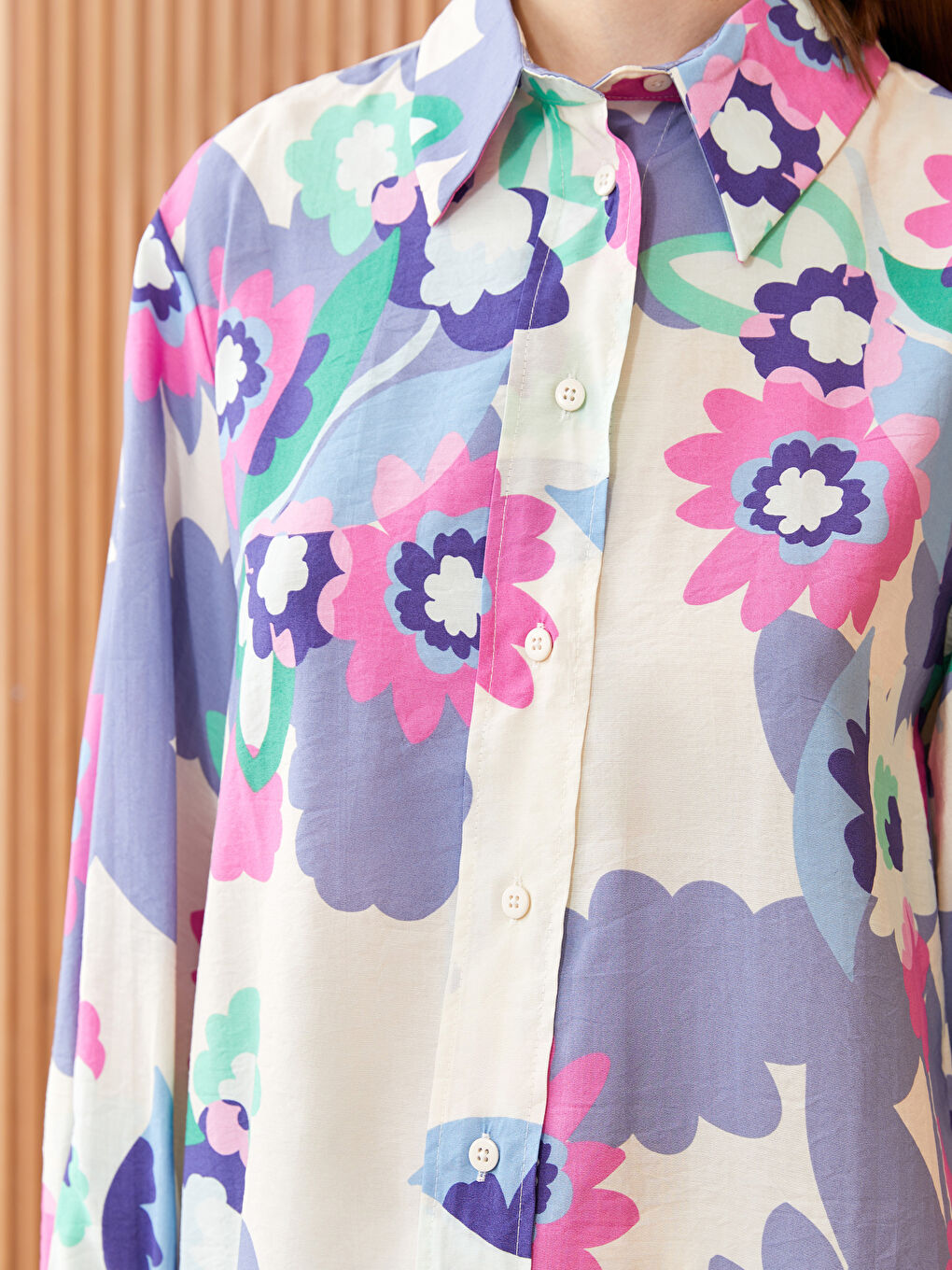 Lila Desenli Kadın Gömlek Tunik-3