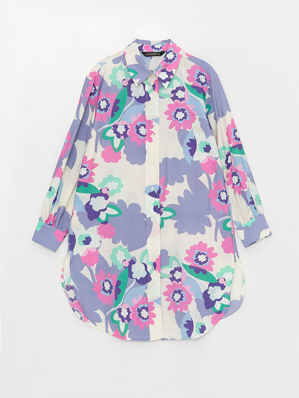 Lila Desenli Kadın Gömlek Tunik-5