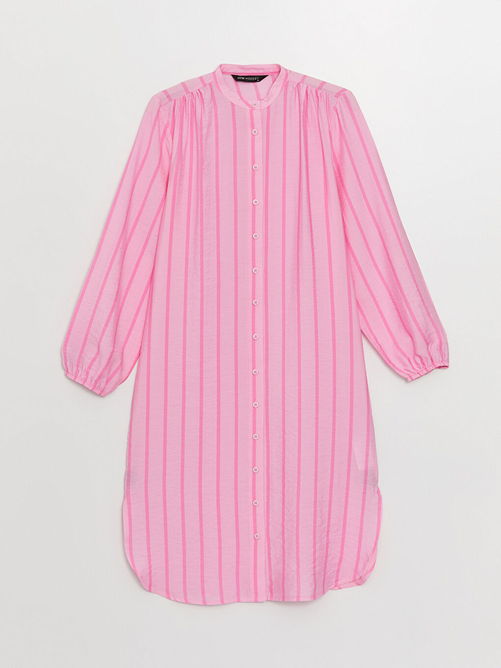 Pembe Hakim Yaka Çizgili Uzun Kollu Kadın Tunik-5