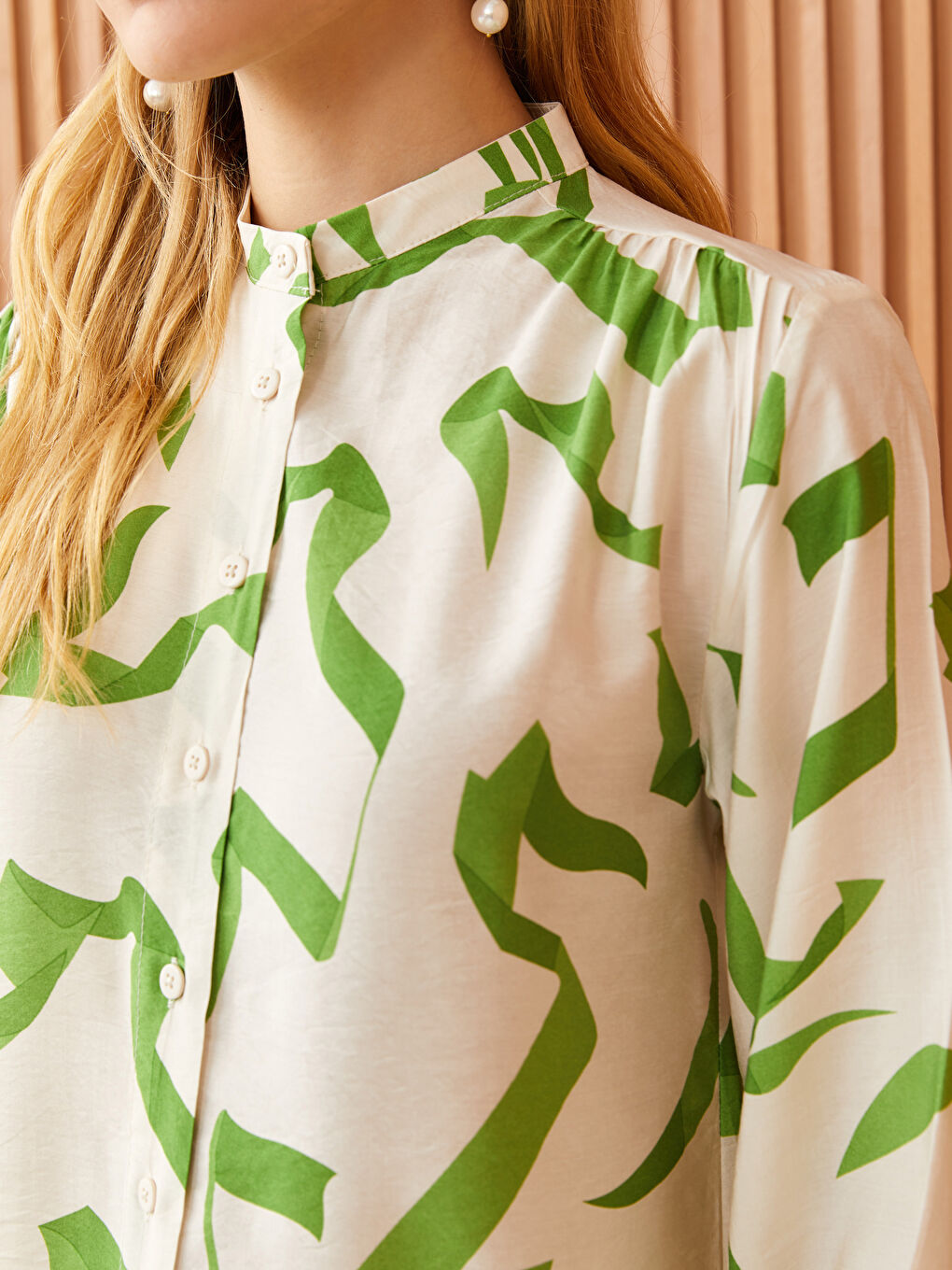 Grandad Collar Patterned Long Sleeve Women's Tunic-3