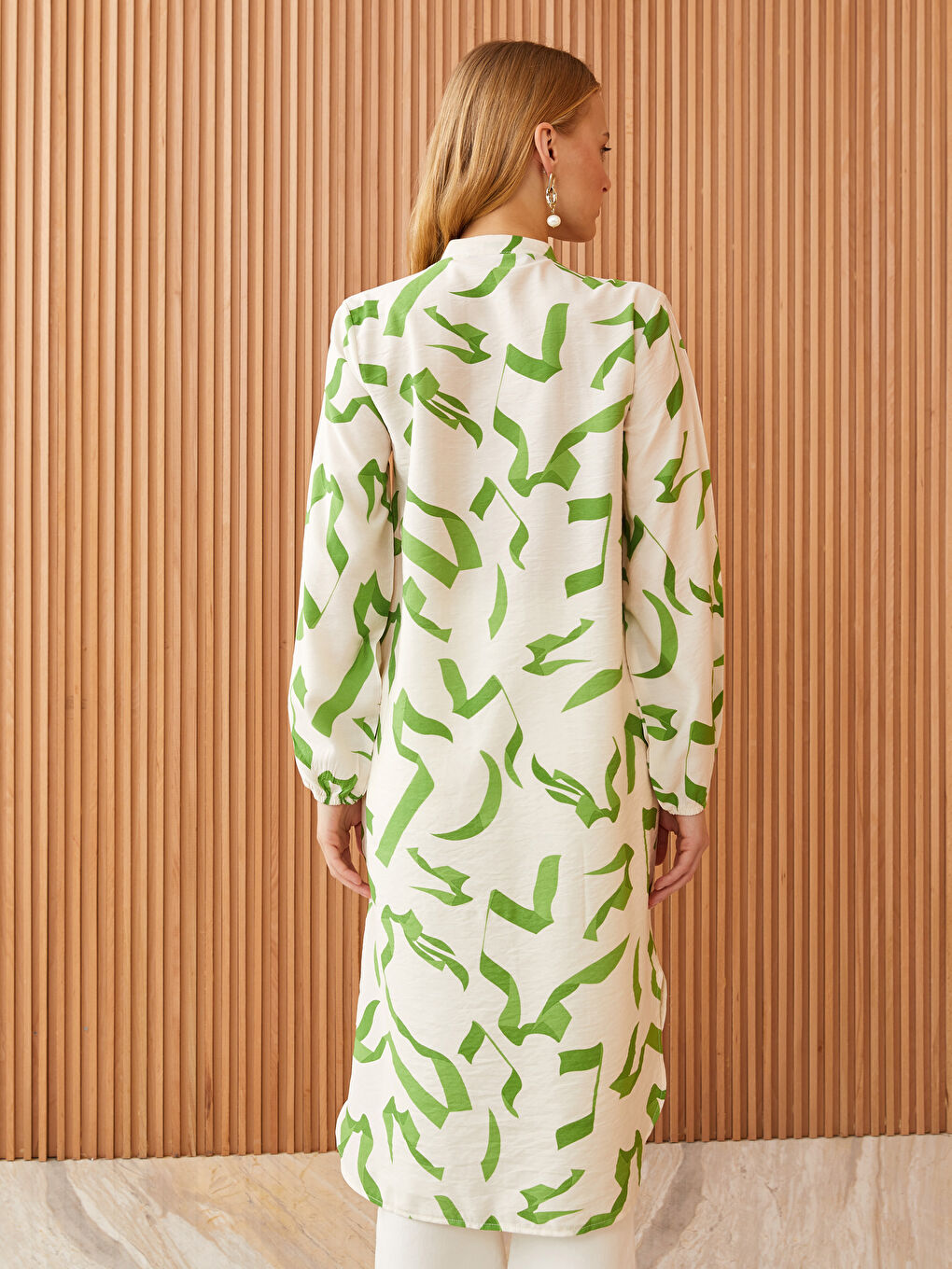 Grandad Collar Patterned Long Sleeve Women's Tunic-4