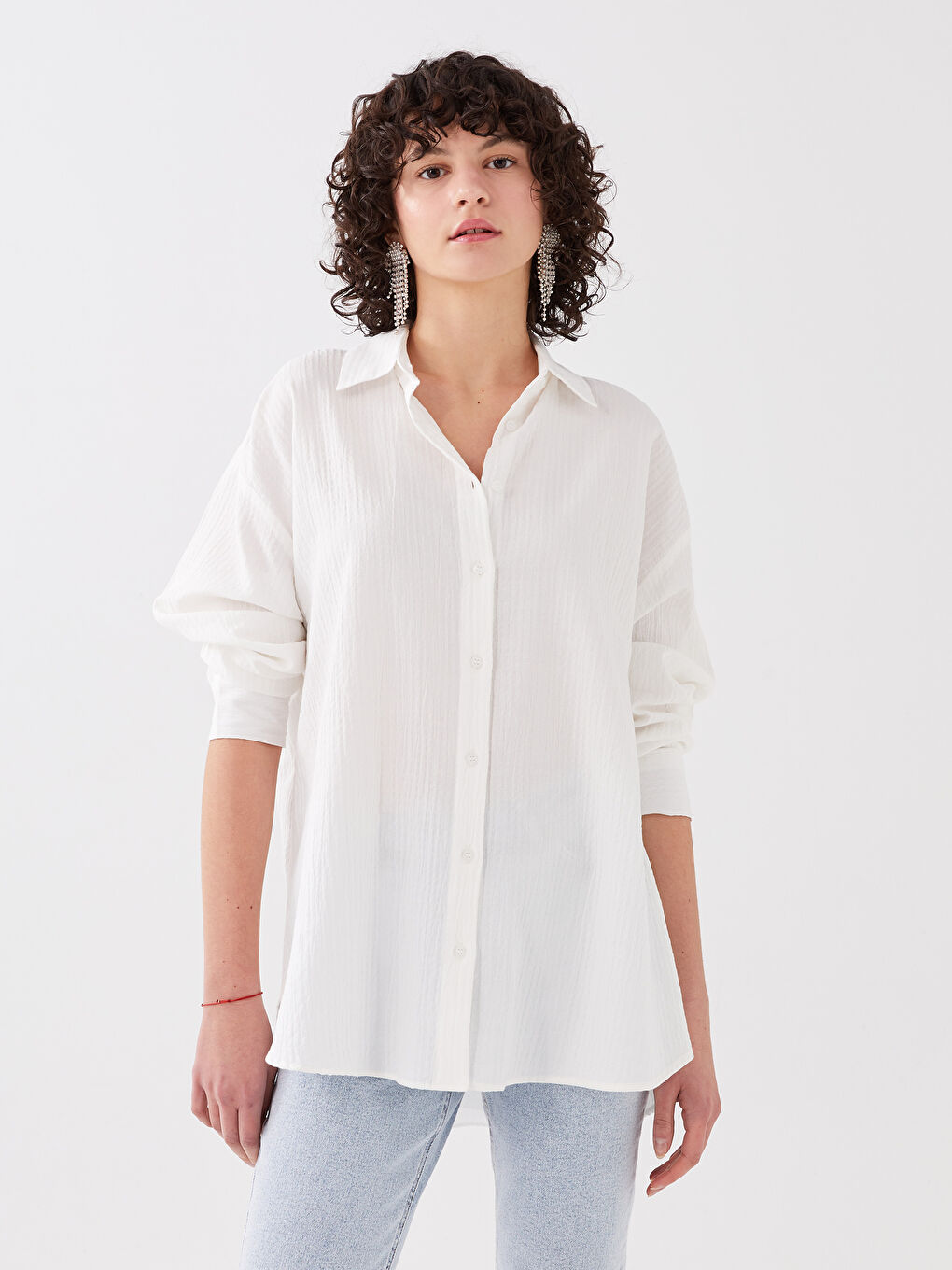 Cămașă Simplă cu Mânecă Lungă din Muselină pentru Femei