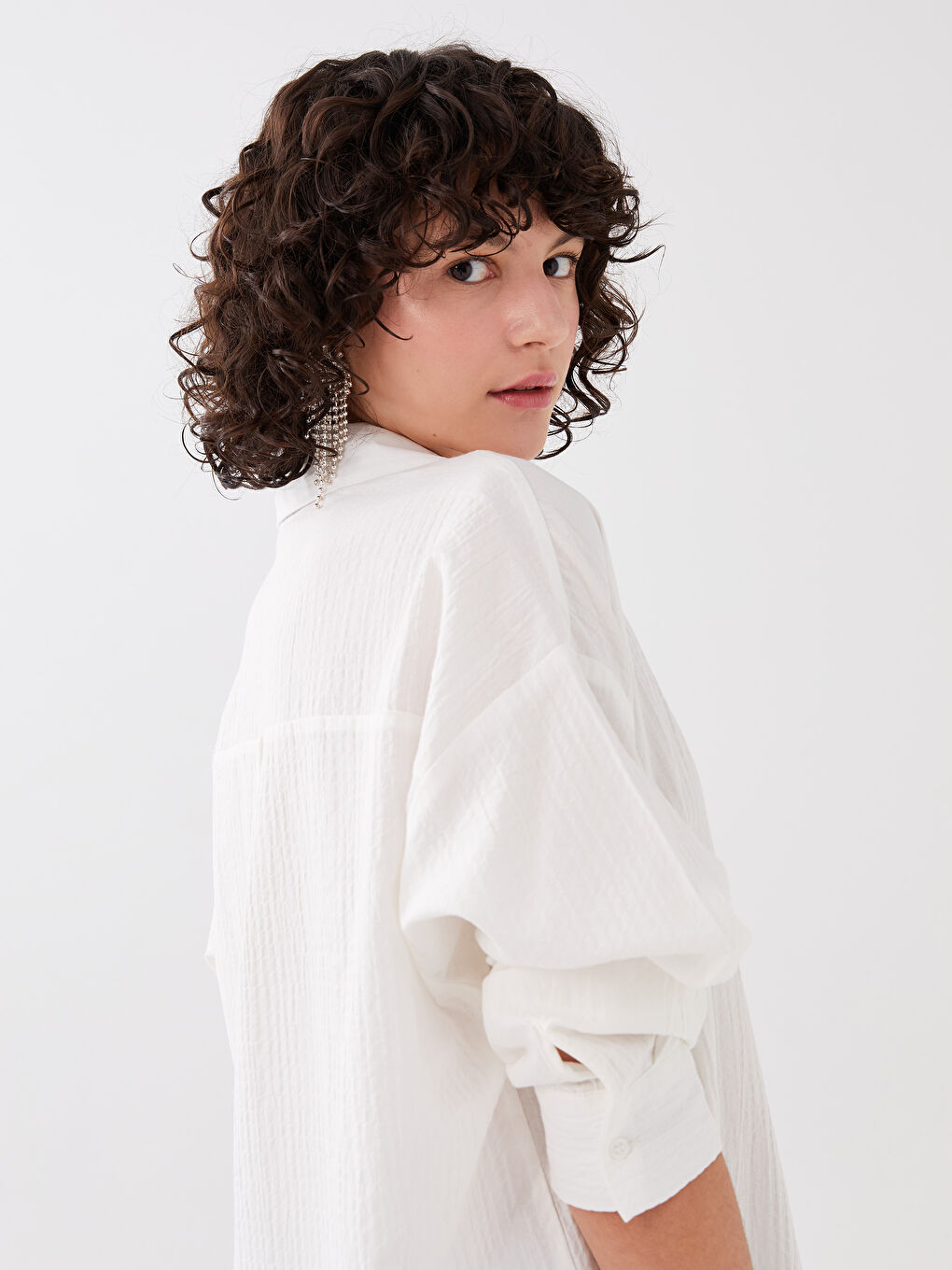 Cămașă Simplă cu Mânecă Lungă din Muselină pentru Femei-1