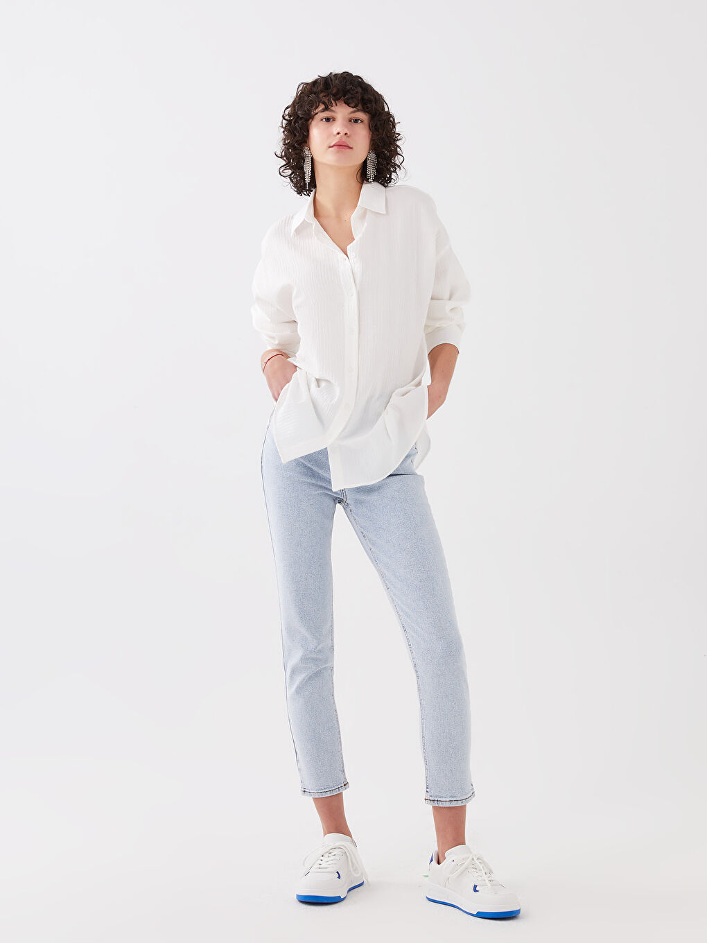 Cămașă Simplă cu Mânecă Lungă din Muselină pentru Femei-2