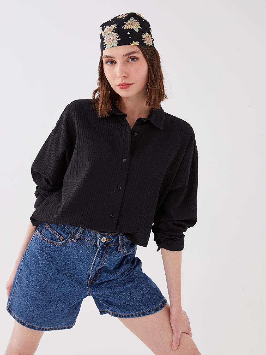 Cămașă Simplă cu Mânecă Lungă din Muselină pentru Femei