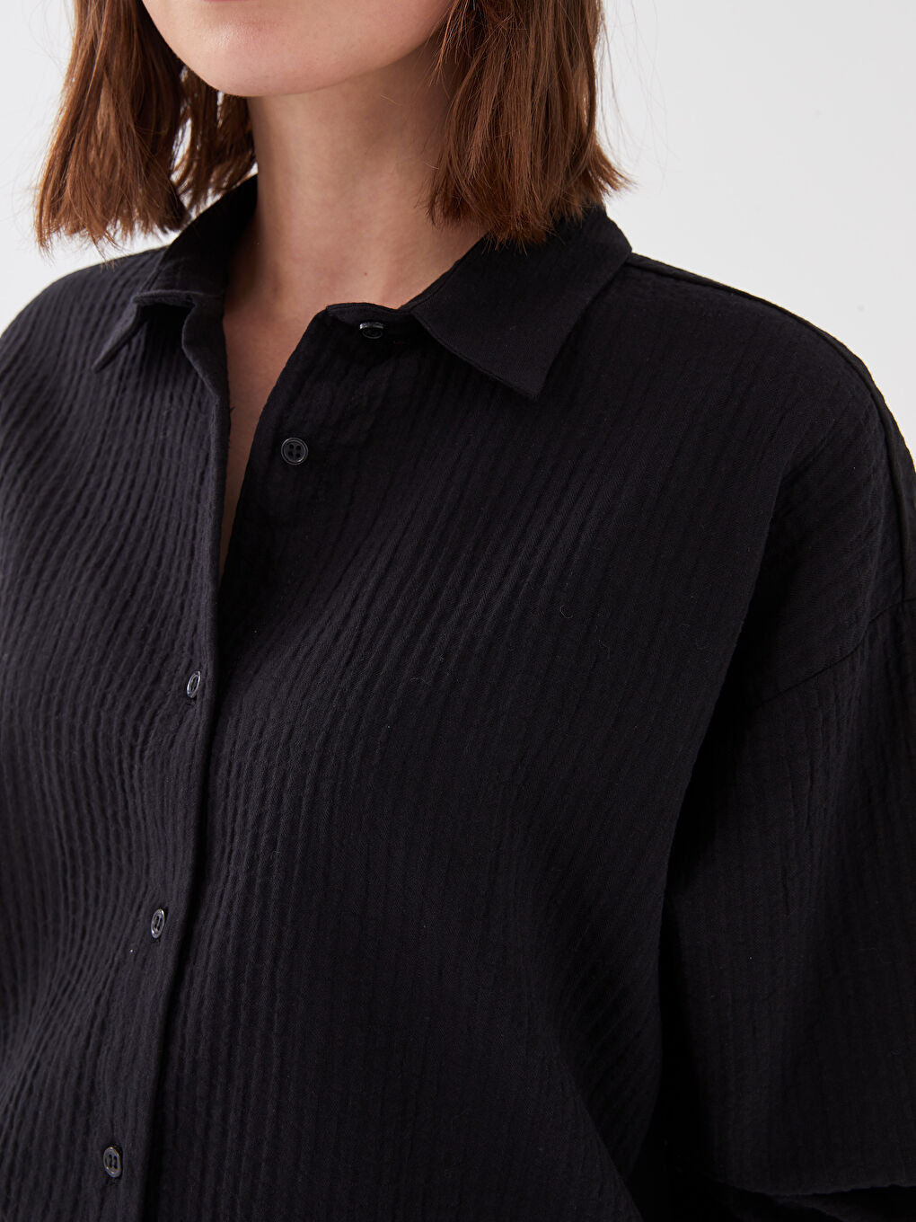 Cămașă Simplă cu Mânecă Lungă din Muselină pentru Femei-3