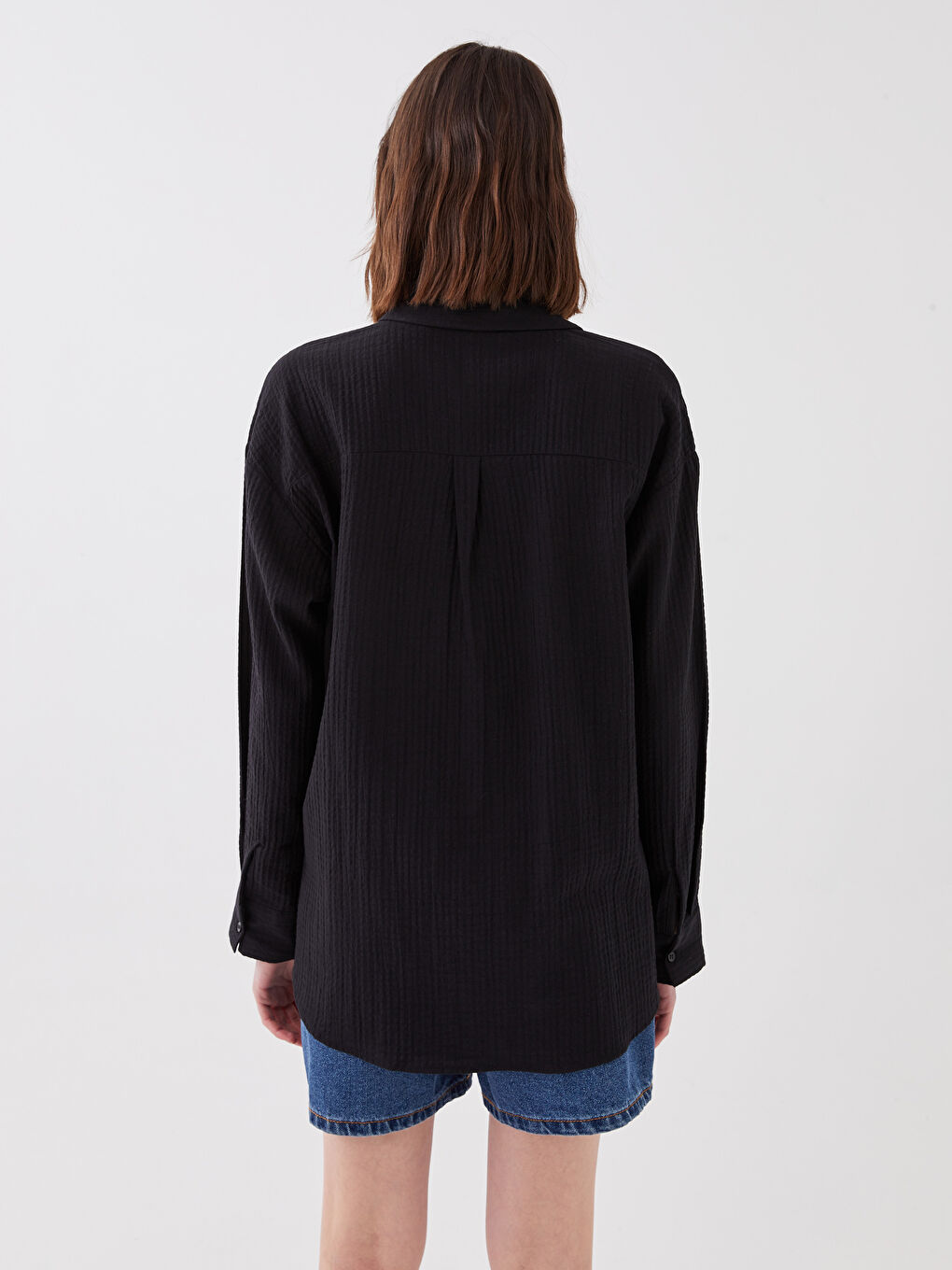 Cămașă Simplă cu Mânecă Lungă din Muselină pentru Femei-4