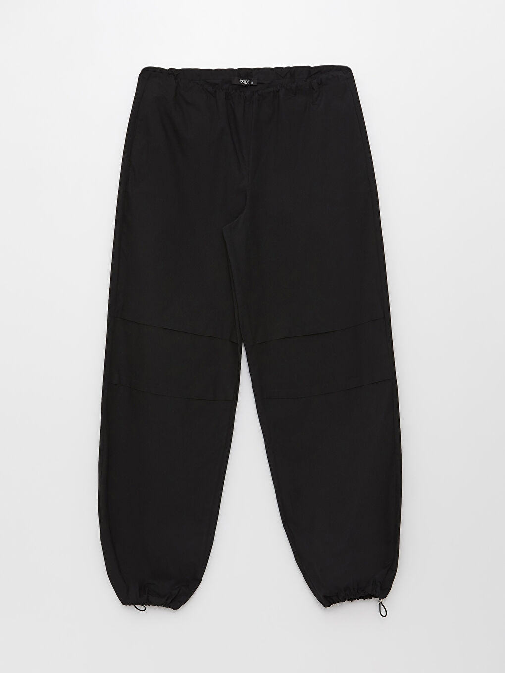 Siyah Kadın Beli Lastikli Düz Paraşüt Pantolon-5
