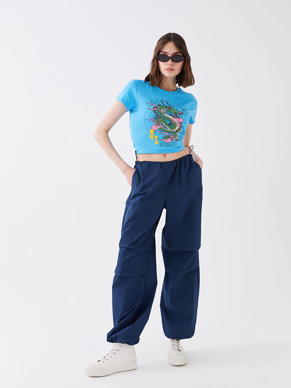 Women's Elasticated Waist Plain Parachute Trousers -S3DU17Z8-SWN