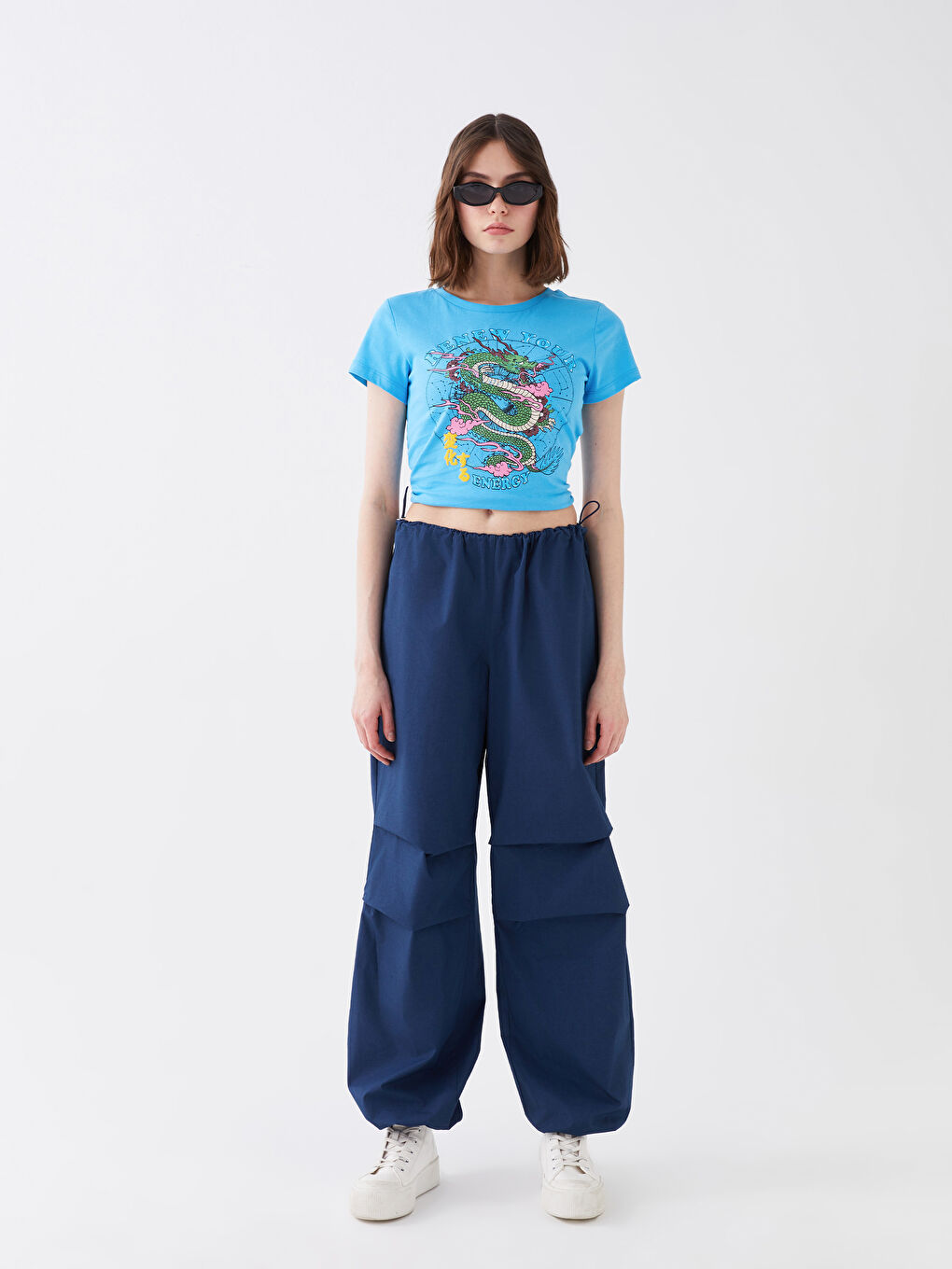 Women's Elasticated Waist Plain Parachute Trousers -S3DU17Z8-SWN