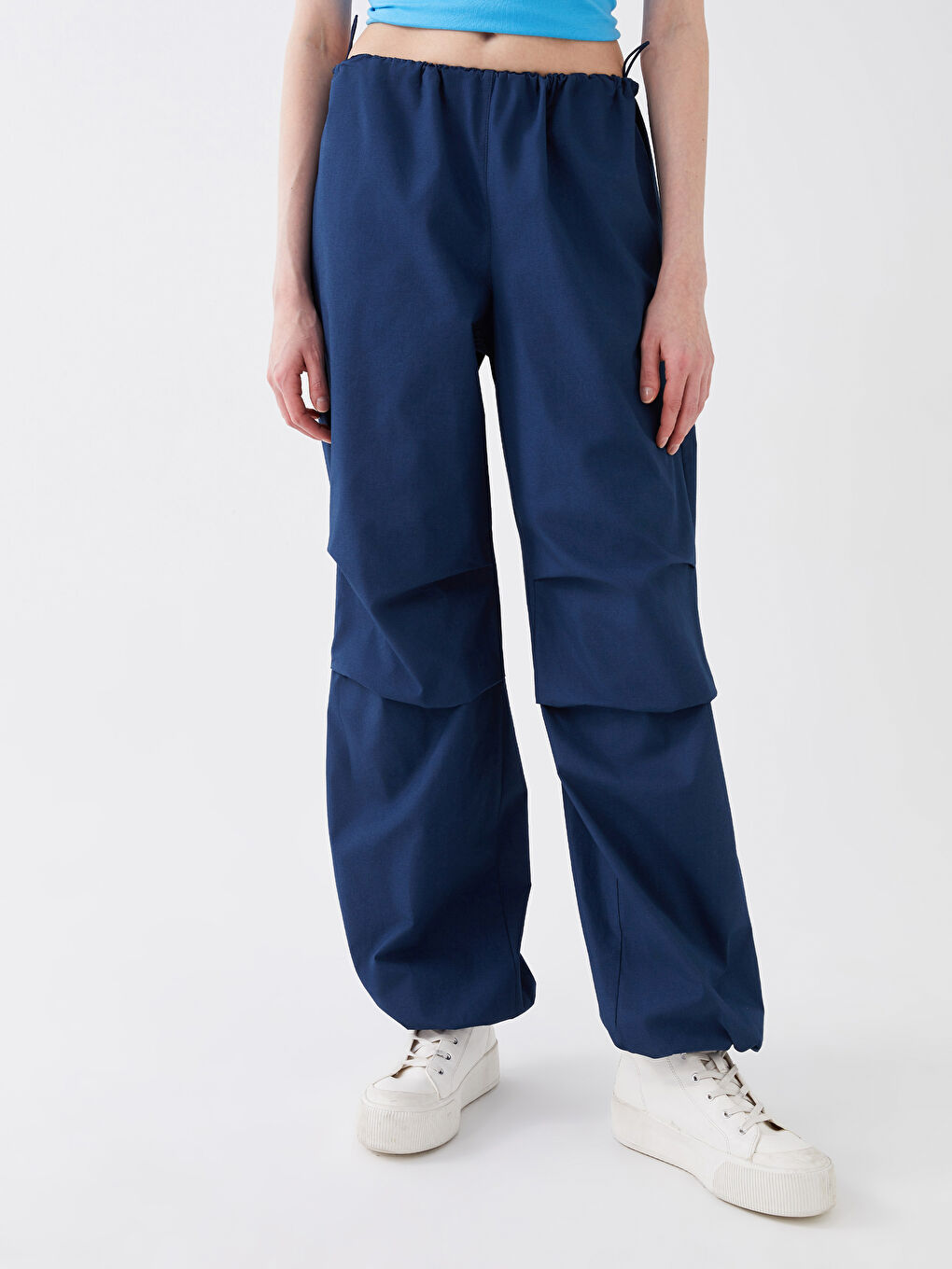 Women's Elasticated Waist Plain Parachute Trousers -S3DU17Z8-SWN