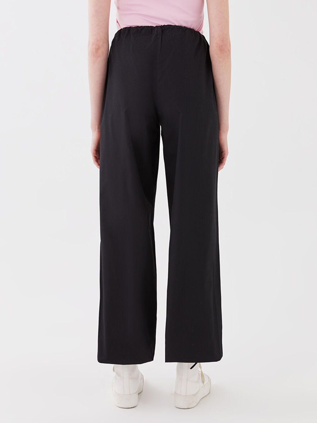 Siyah Kadın Beli Lastikli Düz Paraşüt Pantolon-3