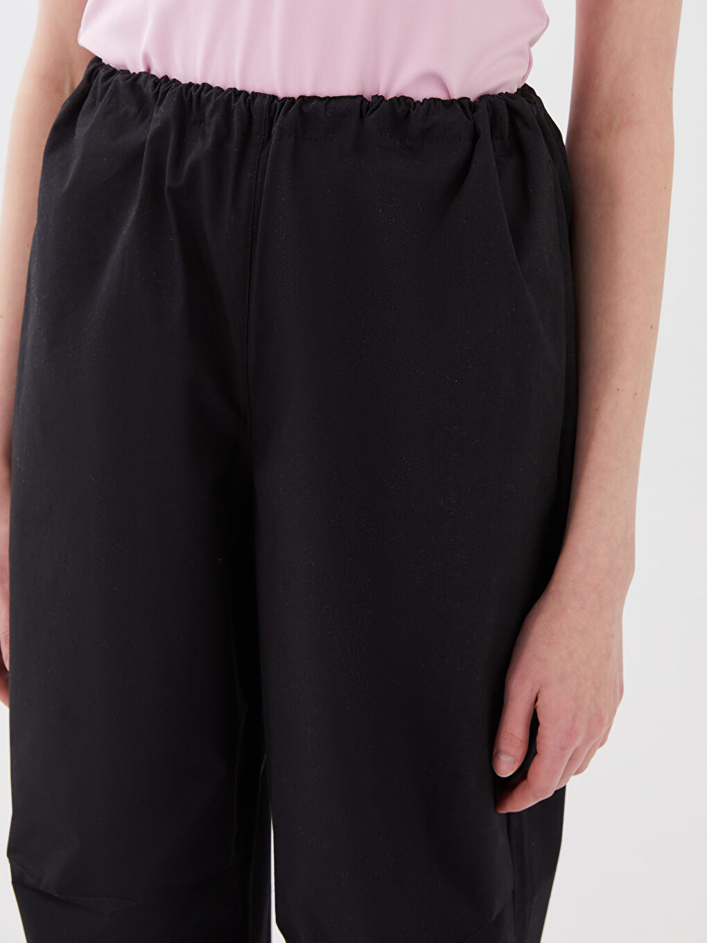 Siyah Kadın Beli Lastikli Düz Paraşüt Pantolon-4