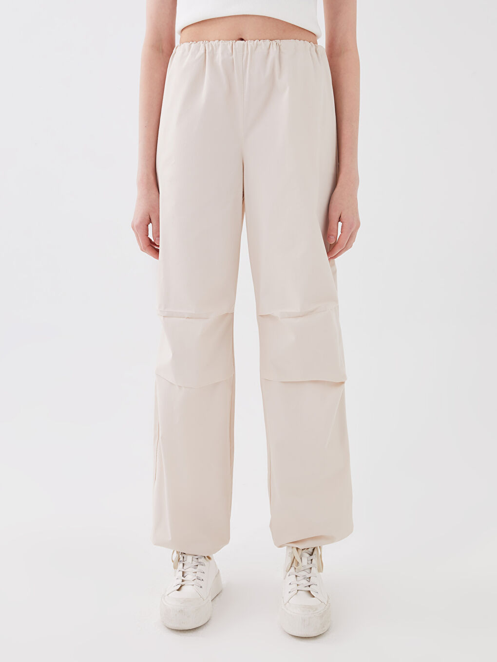 Pantaloni din Material pentru Parașute cu Talie Elastică Simpli pentru Femei-2