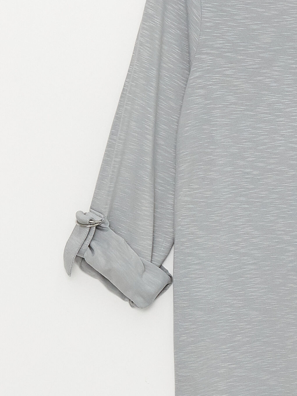 Gri V Yaka Kendinden Desenli Uzun Kollu Kadın Tişört-7