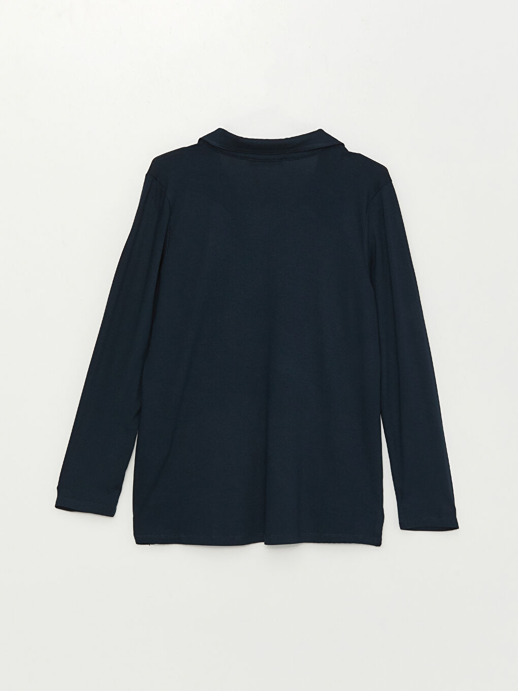 Lacivert Polo Yaka Düz Uzun Kollu Kadın Bluz-6