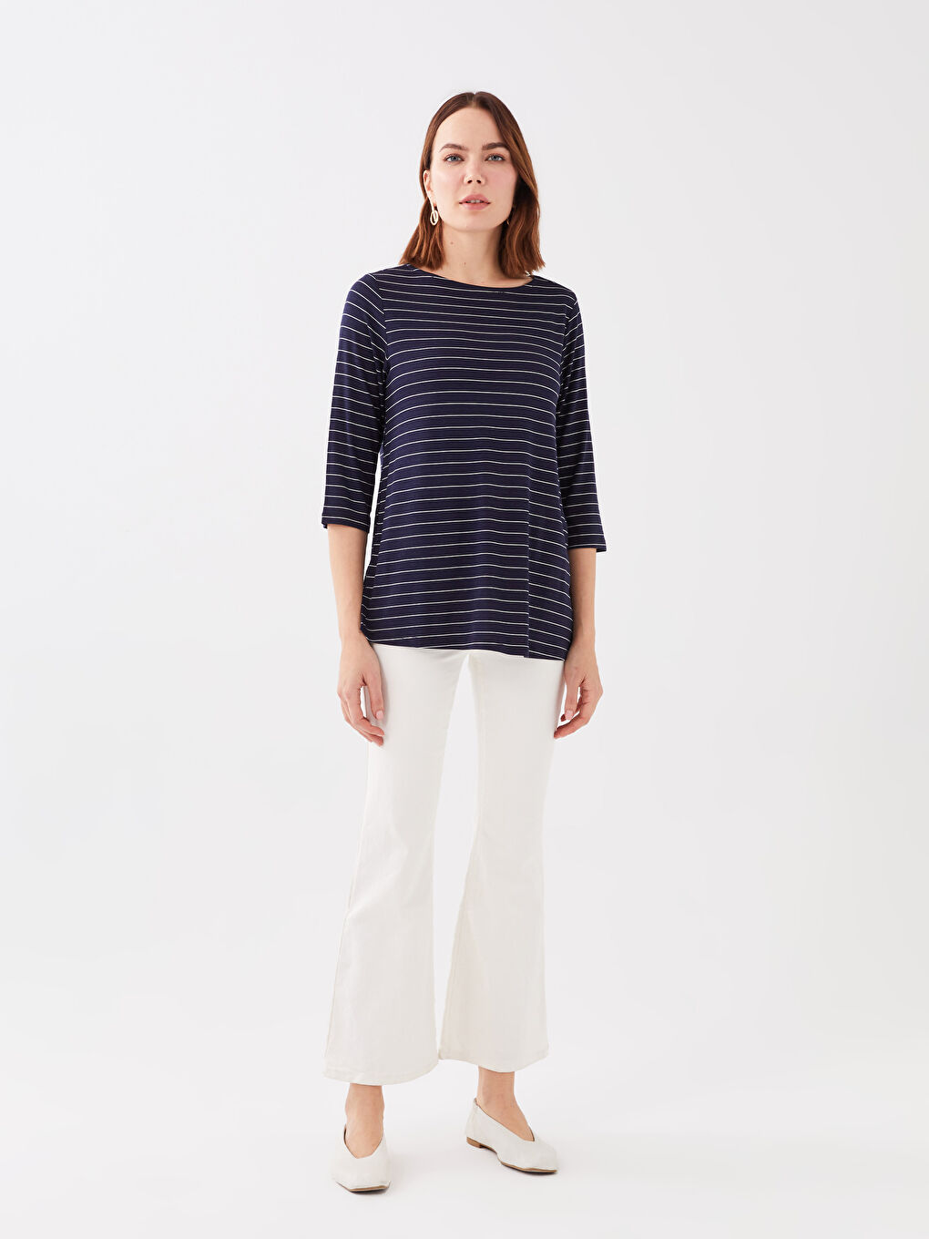 Crew Neck Striped Women's T-Shirt-2