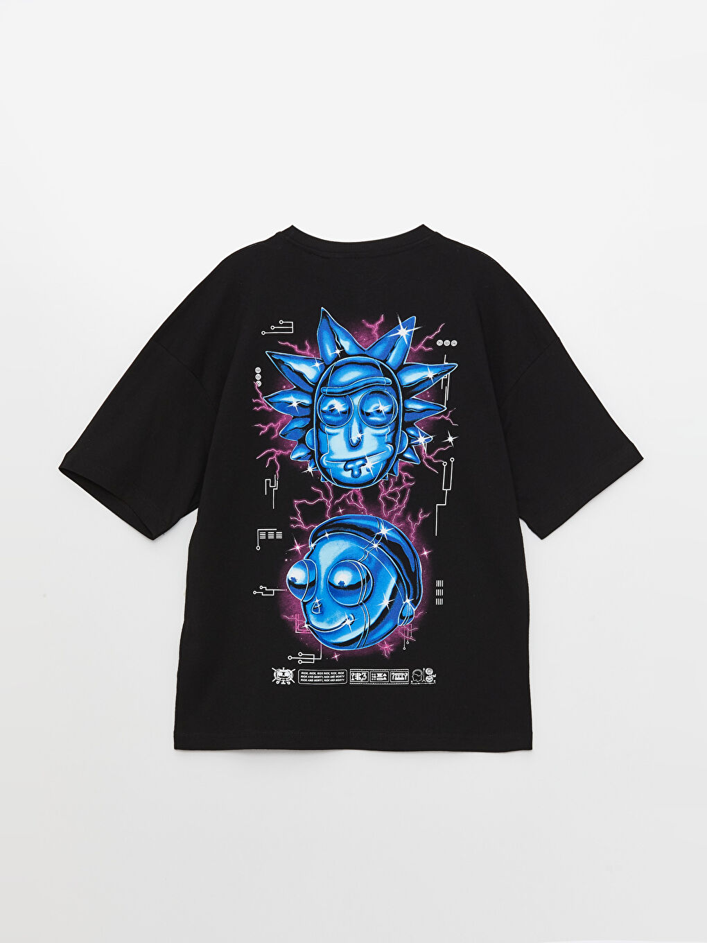 Siyah Bisiklet Yaka Kısa Kollu Rick and Morty Baskılı Penye Erkek Tişört-6