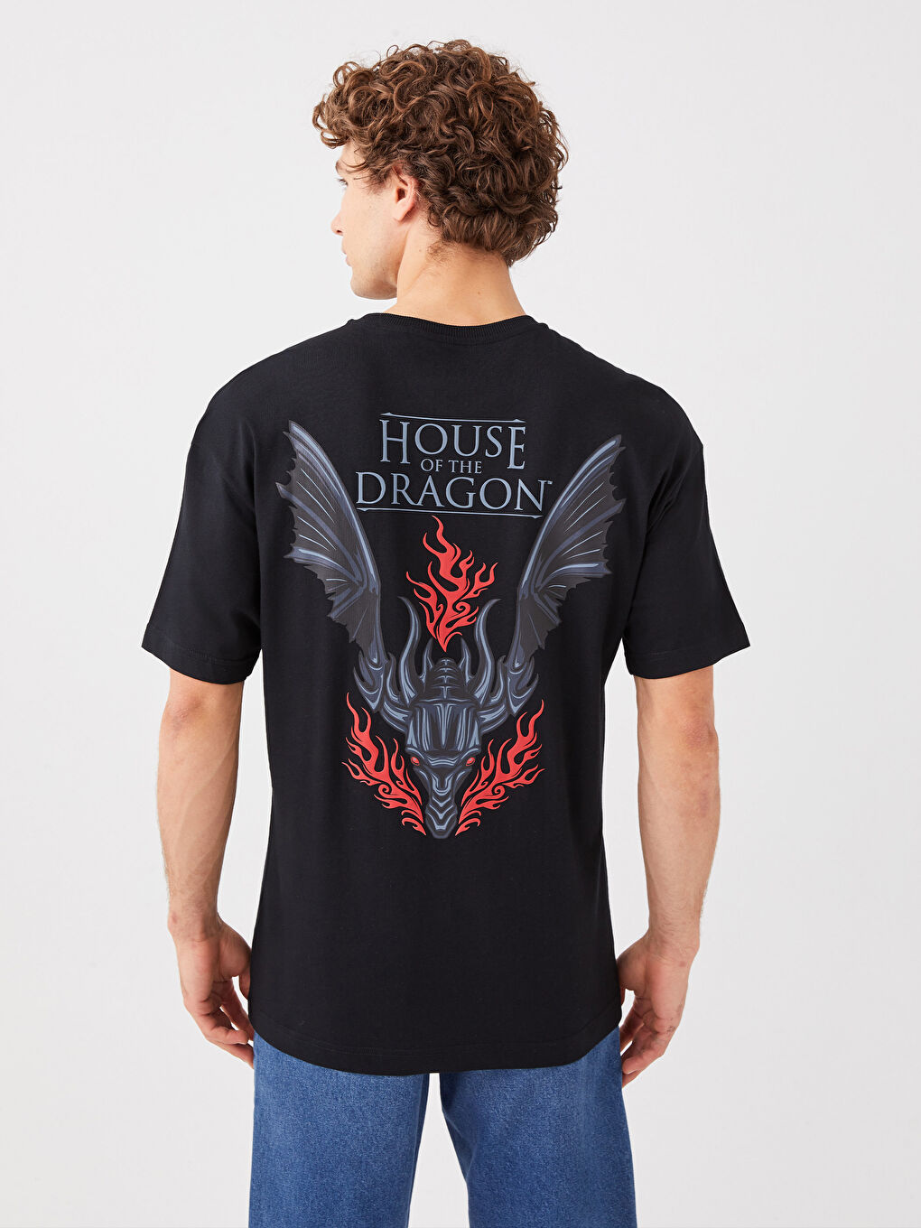 Siyah Oversize Bisiklet Yaka Kısa Kollu Baskılı Penye Erkek Tişört-4