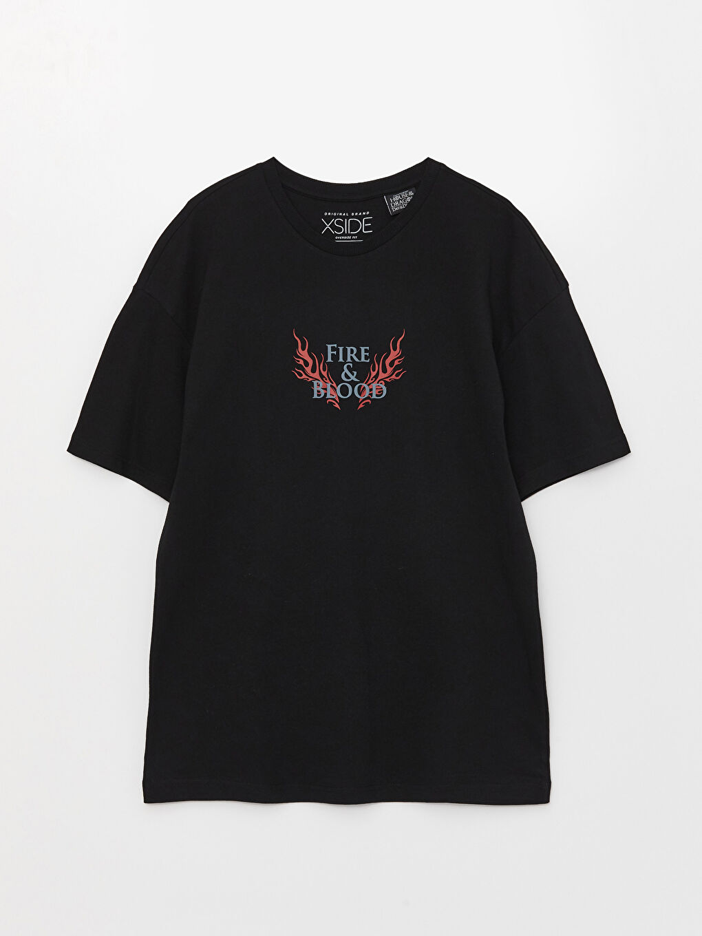 Siyah Oversize Bisiklet Yaka Kısa Kollu Baskılı Penye Erkek Tişört-5