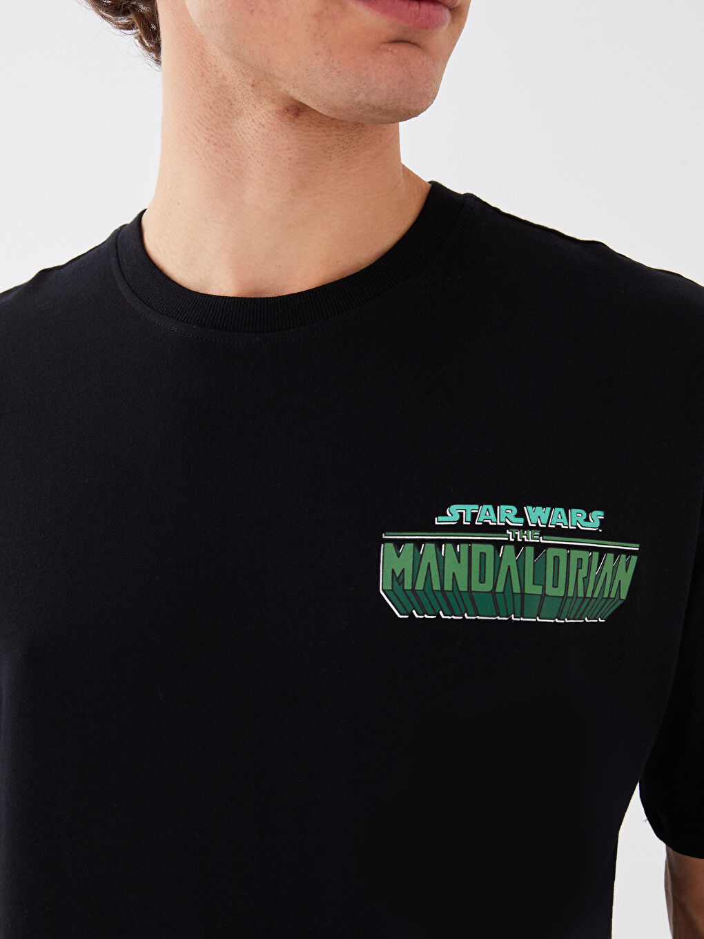 XSIDE Siyah Bisiklet Yaka Kısa Kollu Star Wars Baskılı Penye Erkek Tişört - 2