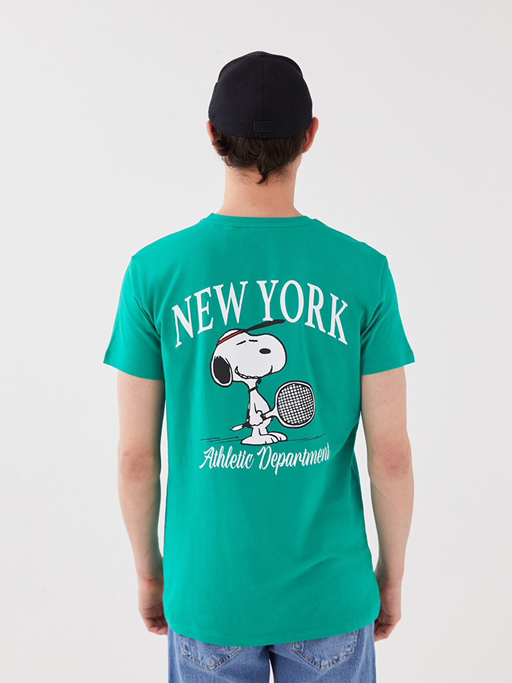 XSIDE Yeşil Bisiklet Yaka Kısa Kollu Snoopy Baskılı Penye Erkek Tişört - 4