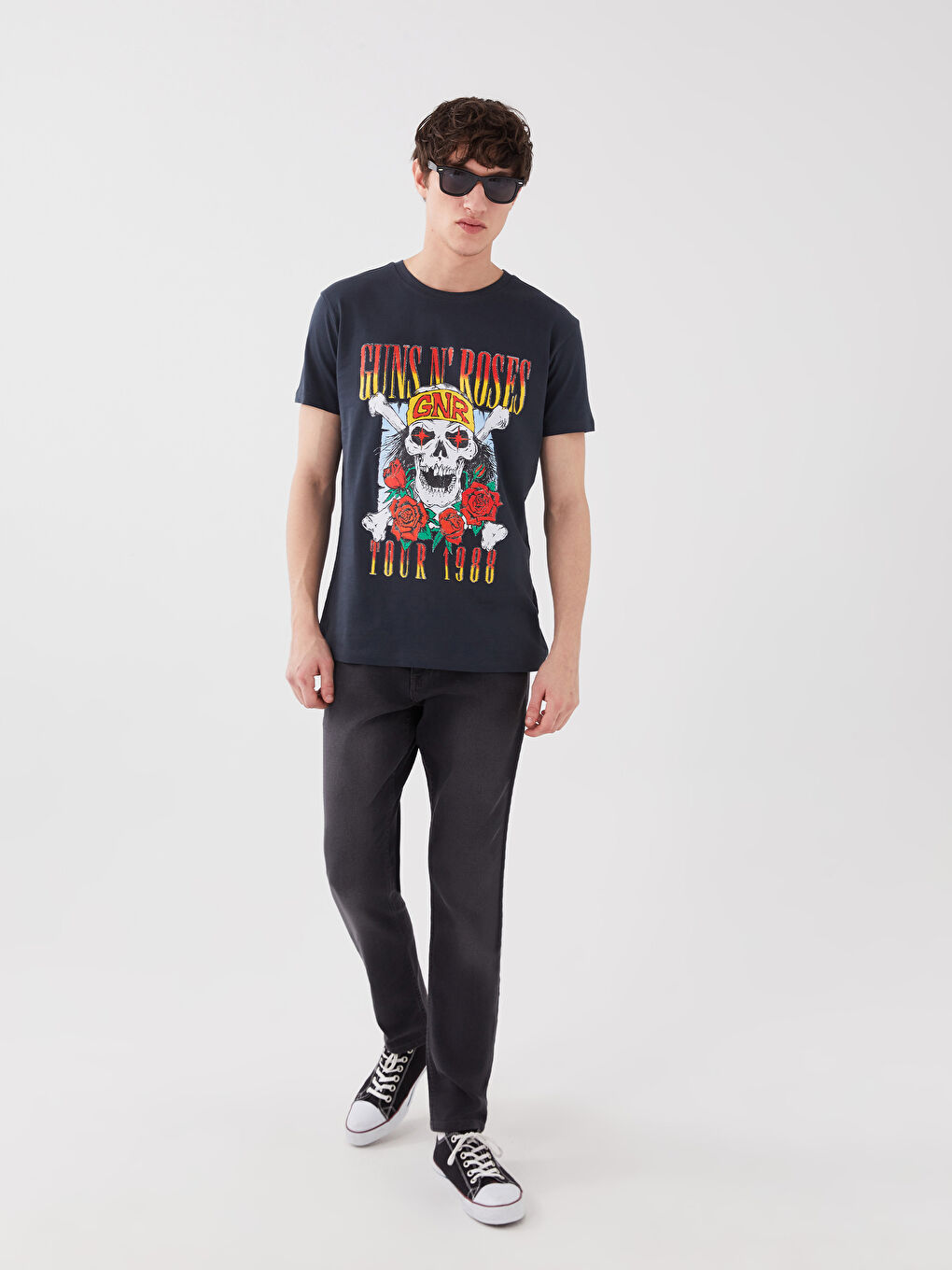 Antrasit Bisiklet Yaka Kısa Kollu Guns N'Roses Baskılı Penye Erkek Tişört-2