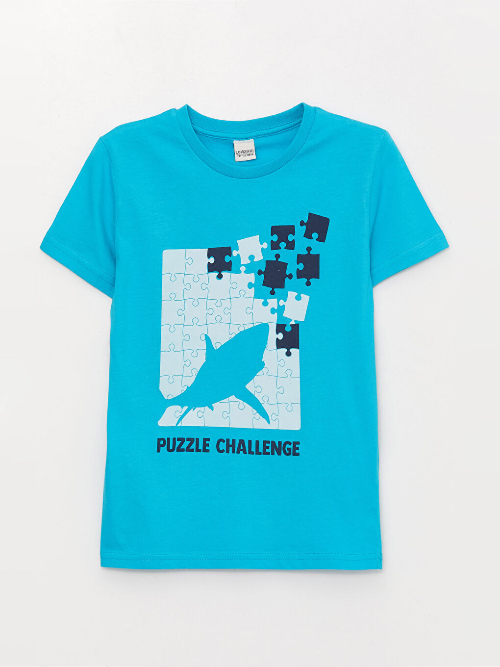 Turkuaz Bisiklet Yaka Baskılı Kısa Kollu Erkek Çocuk Tişört